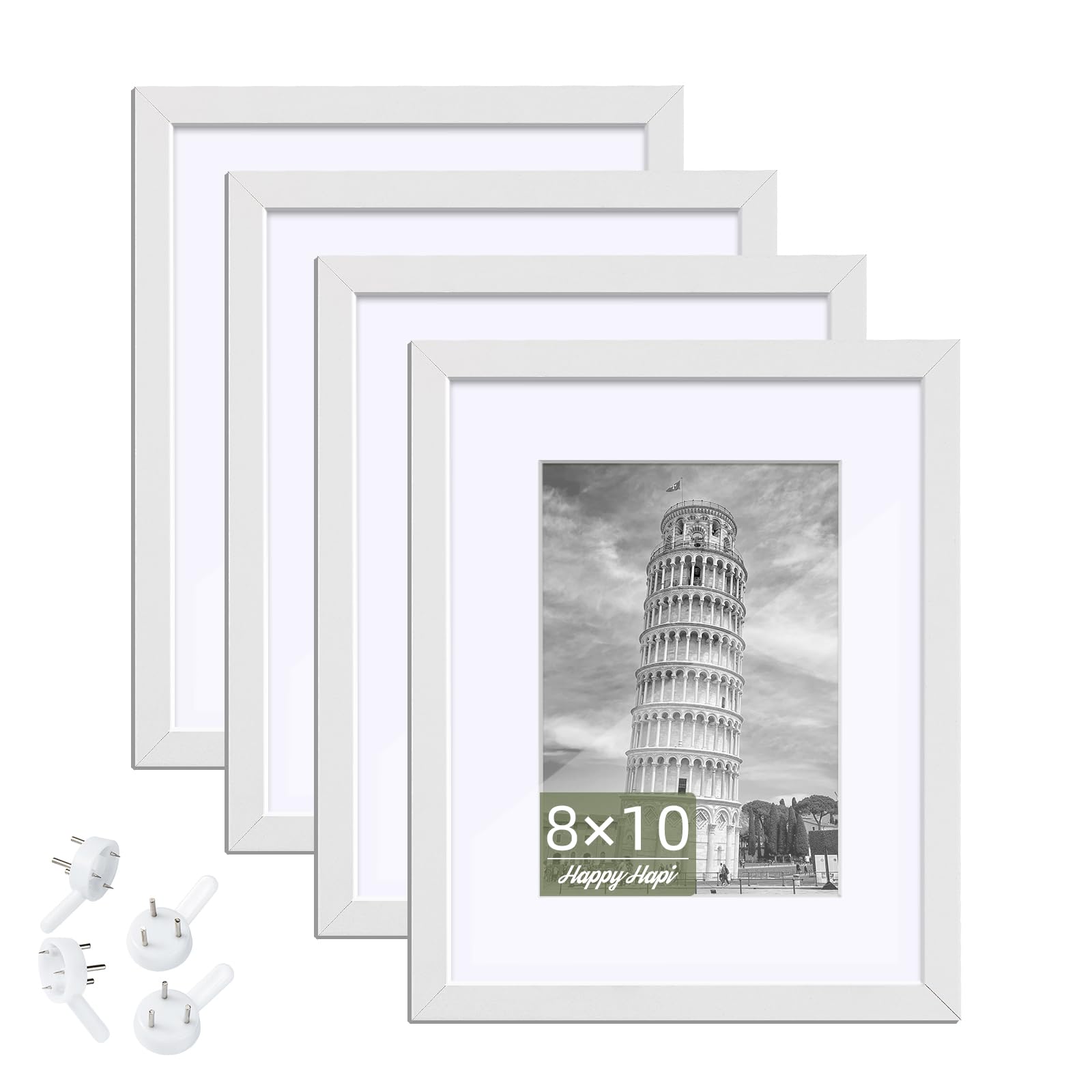 HappyHapi 8x10 Picture Frame, 4 Pack Photo Frame Display Pictures 5x7 with Mat or 8x10 Without Mat Multi Picture Frames Collage 