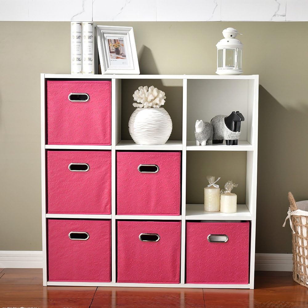 Ikebana Embossed Peach Blossom Pink Foldable Cube Storage Bins 11 Inches, Fabric Storage Bins Drawers Clothes Organizer Collapsi