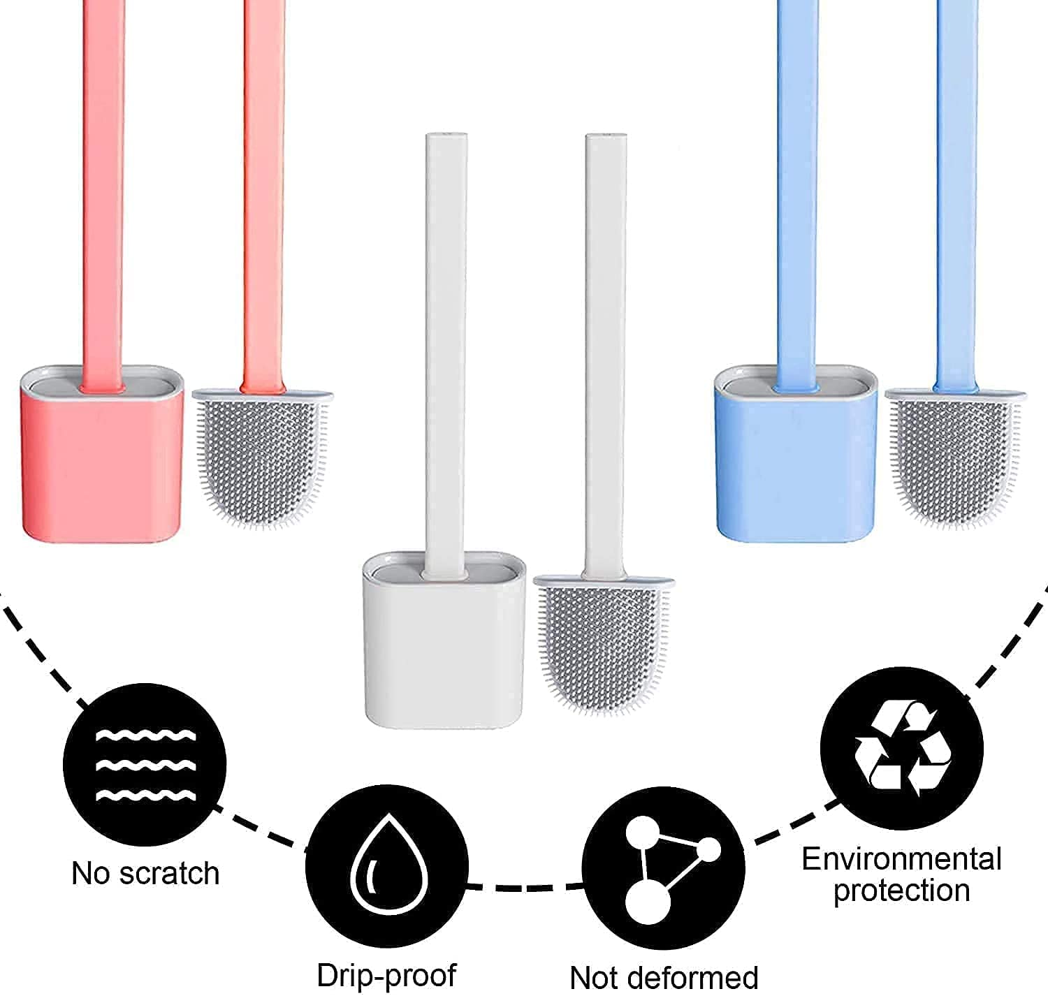 Figment Silicone Water Drop Toilet Brush and Holder Set, Wall Mounted Deep Cleaning Toilet Bowl Brush for Bathroom Toilet Brush