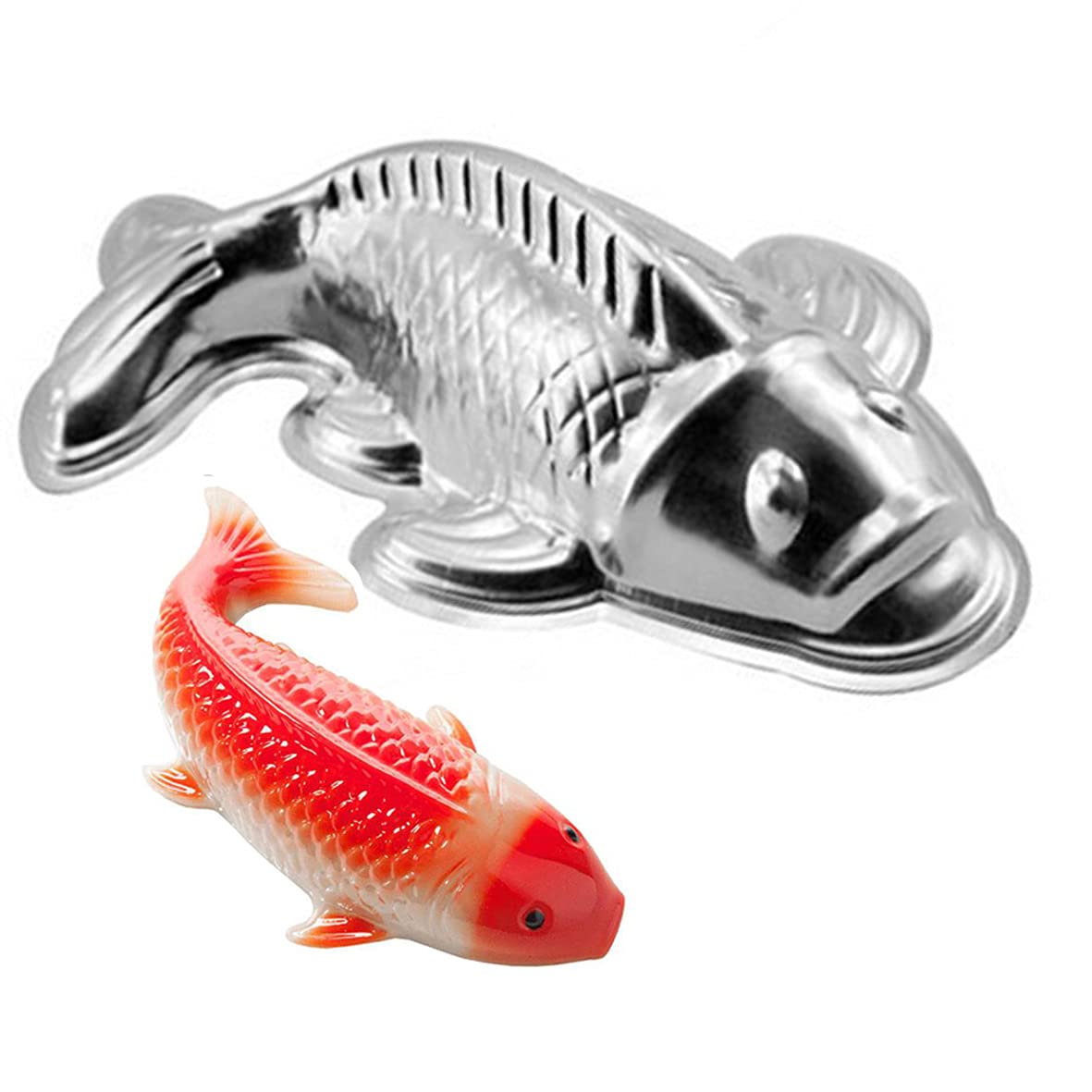 Qfyfgyt 3D Aluminum Alloy Carp Cake Bakeware, Fondant Cake Decoration Bakeware, Fish-Shaped Cake Mold (10 Inches)