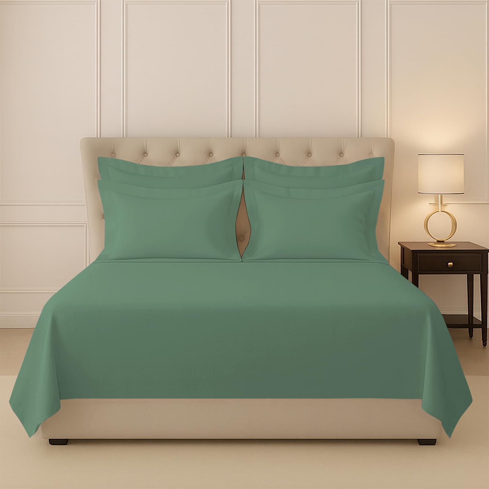Pizuna 100% Cotton Bedsheet Super King Size Hedge Green, 400 Thread Count Long Staple Combed Cotton Flat Bedsheets 108X108 Inche