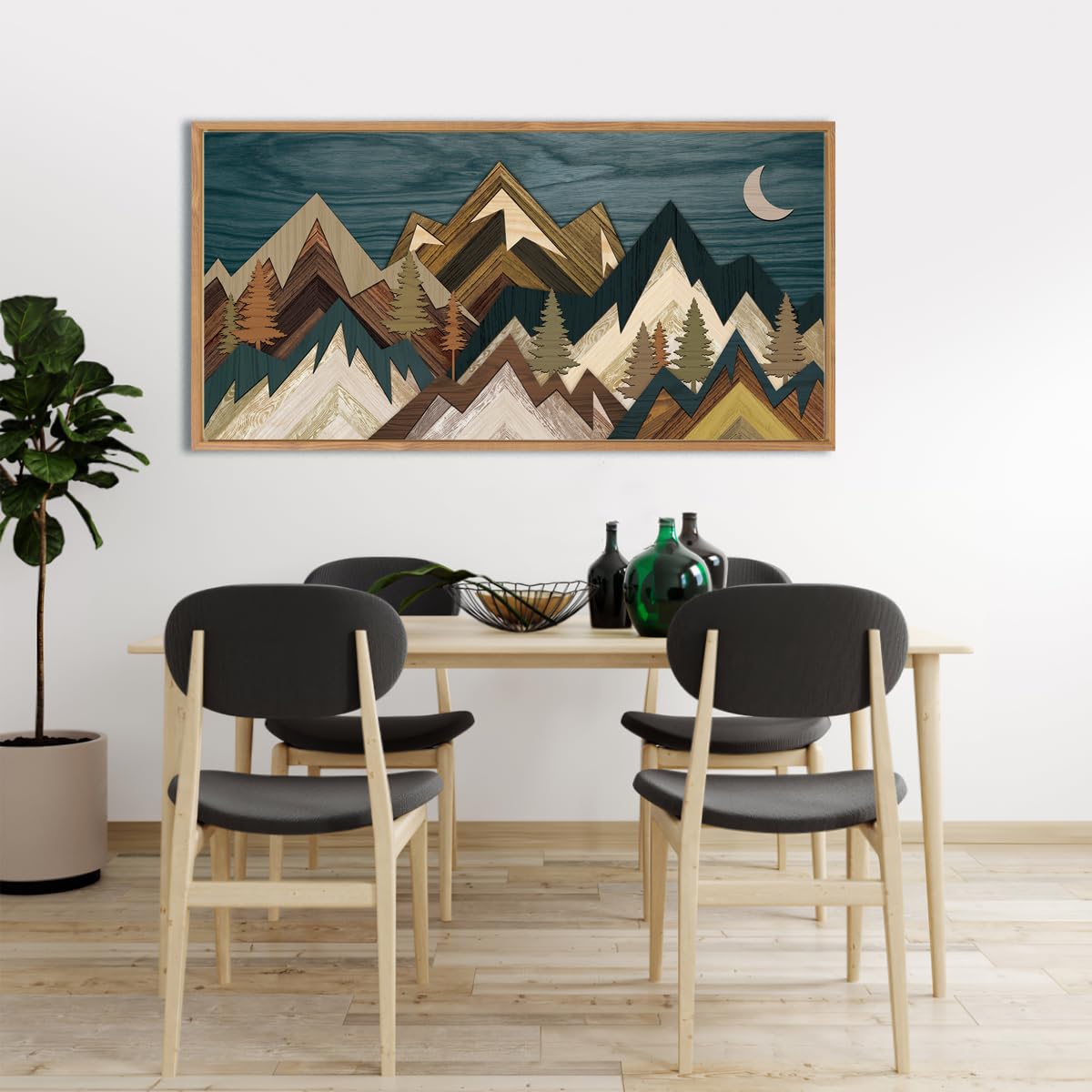 Bincue Mountain Wall Art Framed Canvas Wall Art Nature Forest Wall Decor Rustic Farmhouse Wall Painting Moon Art For Living Room