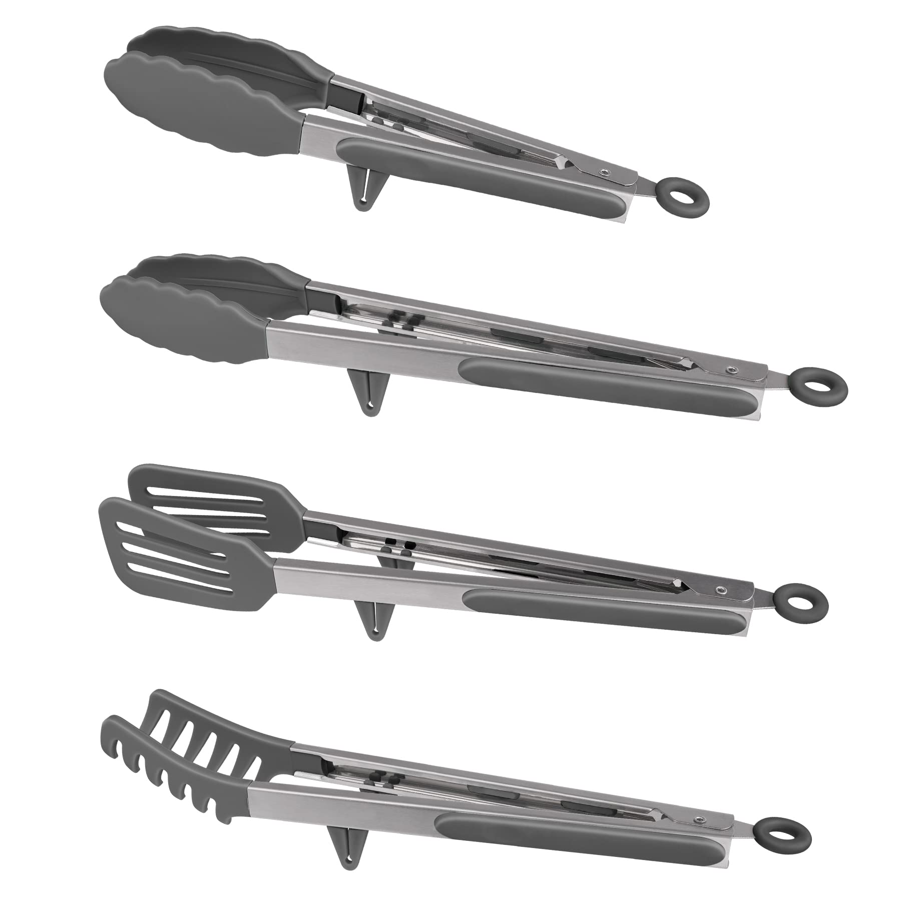 4in1 Stainless Steel Kitchen Food Tongs Set for Cooking with BPA Free Silicone Tips  Toaster Steak Pie Pizza Pasta Spaghetti Noodles Salad Fruit Vegetable Grill BBQ Buffet Clamp Serving Tools Gadgets