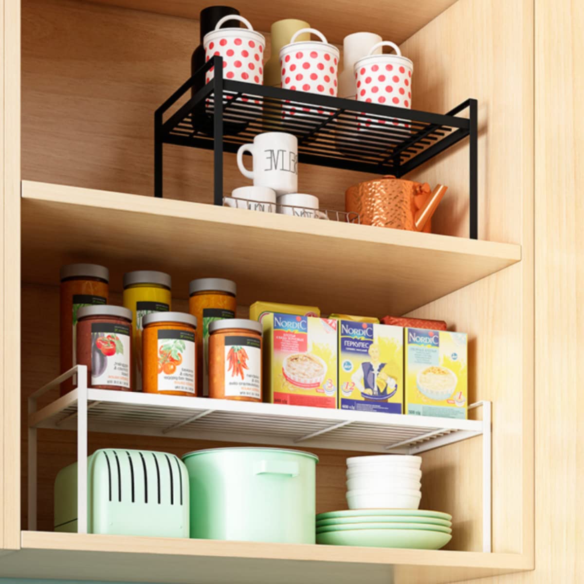 DearyHome Cabinet Shelf, 13'' Kitchen Counter Shelf, Metal Wire Stackable Cupboard Spice Rack, Space Saving Countertop Orgainzer
