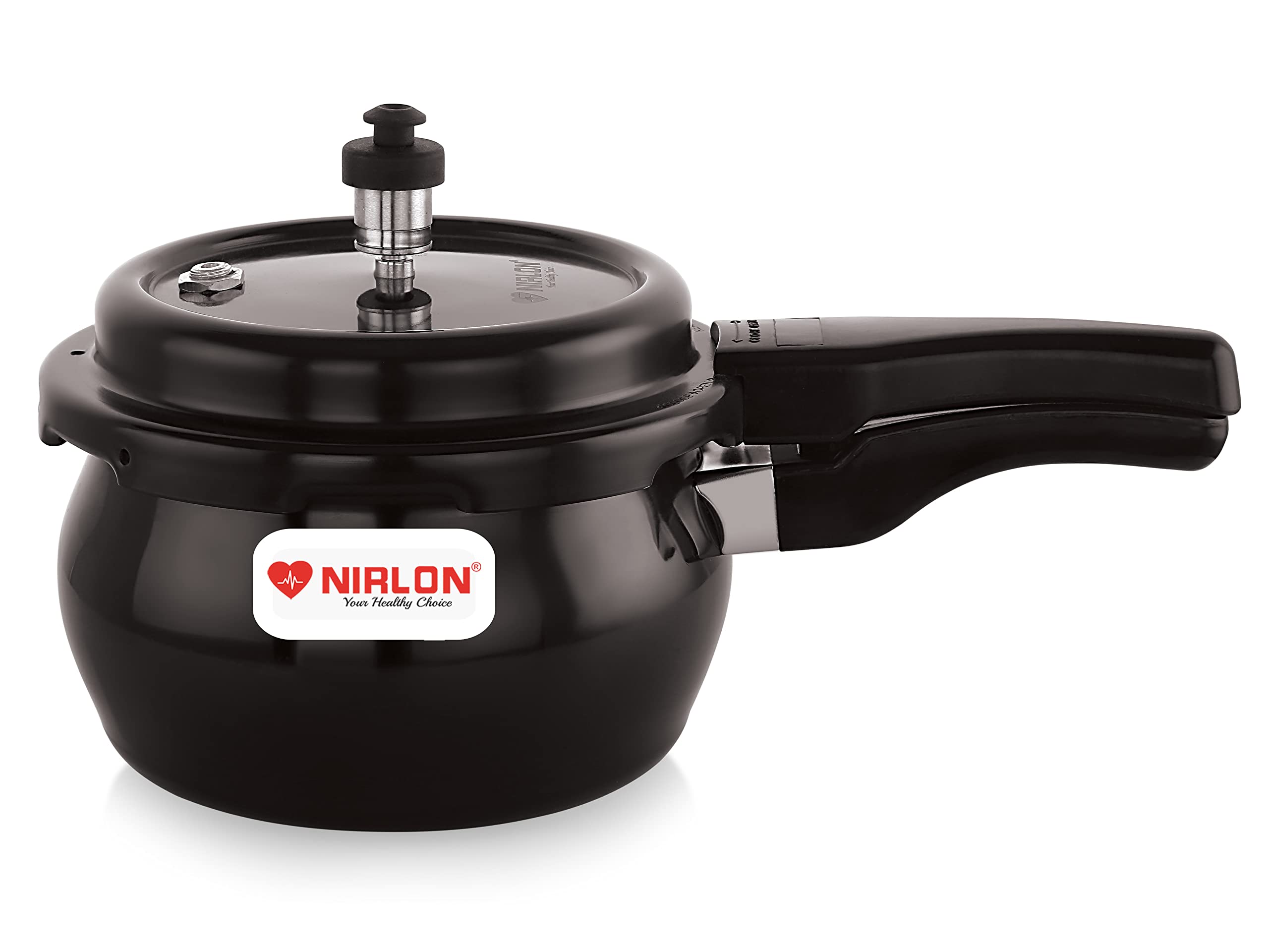 Nirlon Induction Base Hard Anodized Aluminium Outer Lid Handi Pressure Cooker, Glossy Finish, Black, 3 Litres