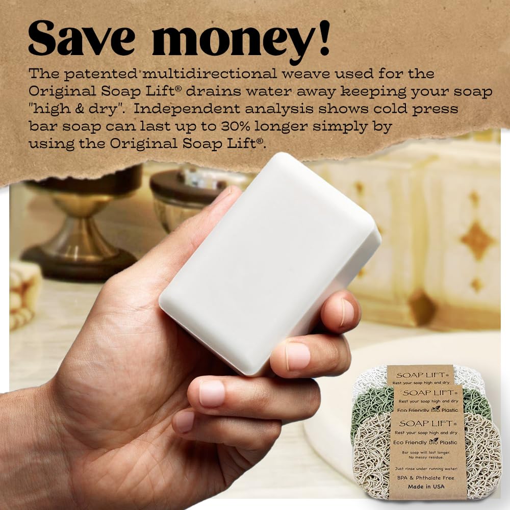 Soap Lift Soap Saver Set - Soap Dish For Shower, Spa, Bathroom Sink - Bar Soap Holder & Soap Tray For Shampoo Bar (3-Pack, Sage