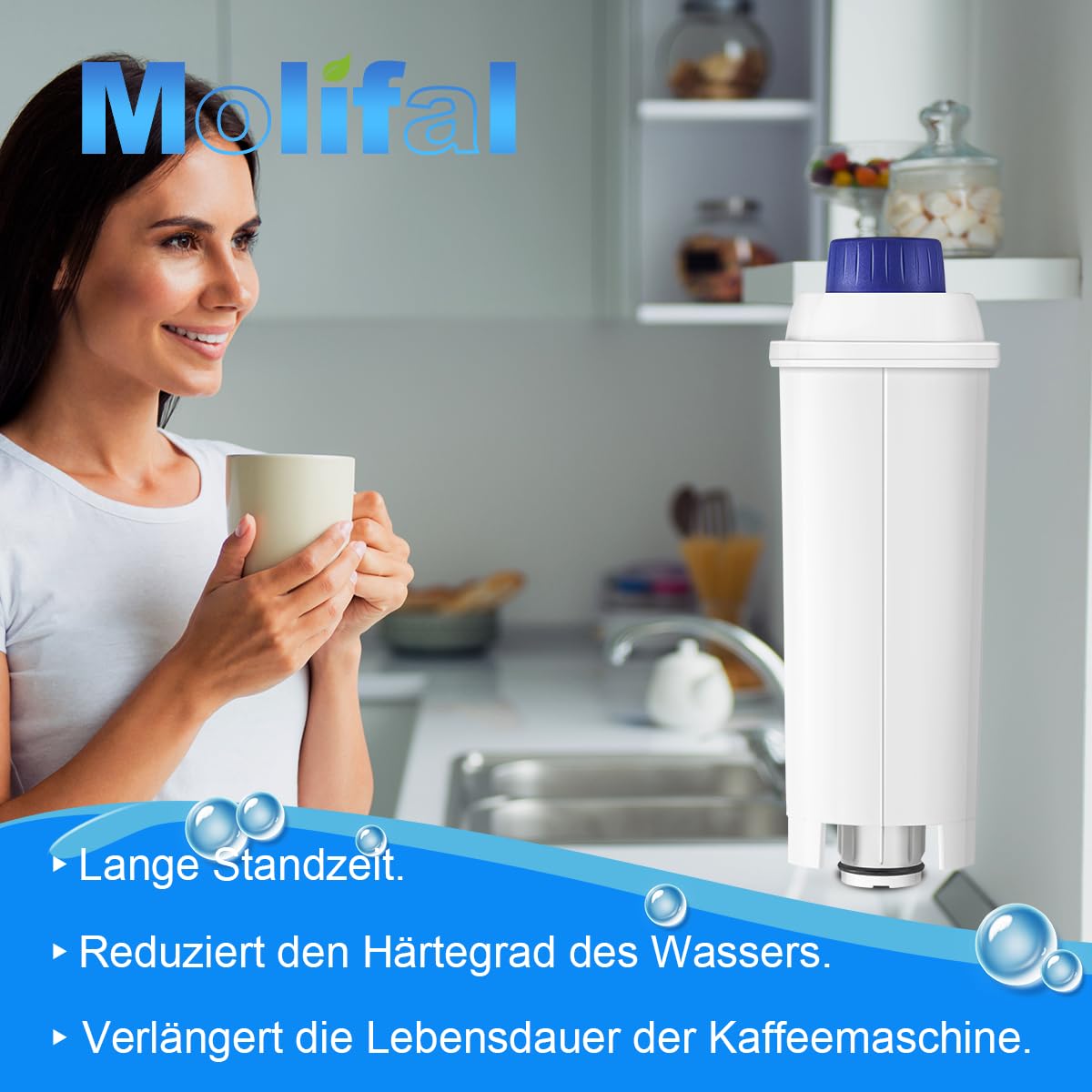 Molifal Water Filter Replacement Compatible With Delonghi Ecam Series, Dinamica, Cappuccino System, Magnifica, Etam Autentica, V