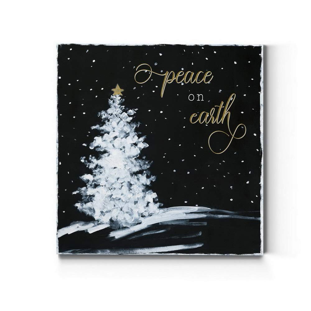 Renditions Gallery Peace On Earth Christmas Tree Wall Art, Black, White, & Gold Winter Art, Great Gift Idea, Premium Gallery Wra