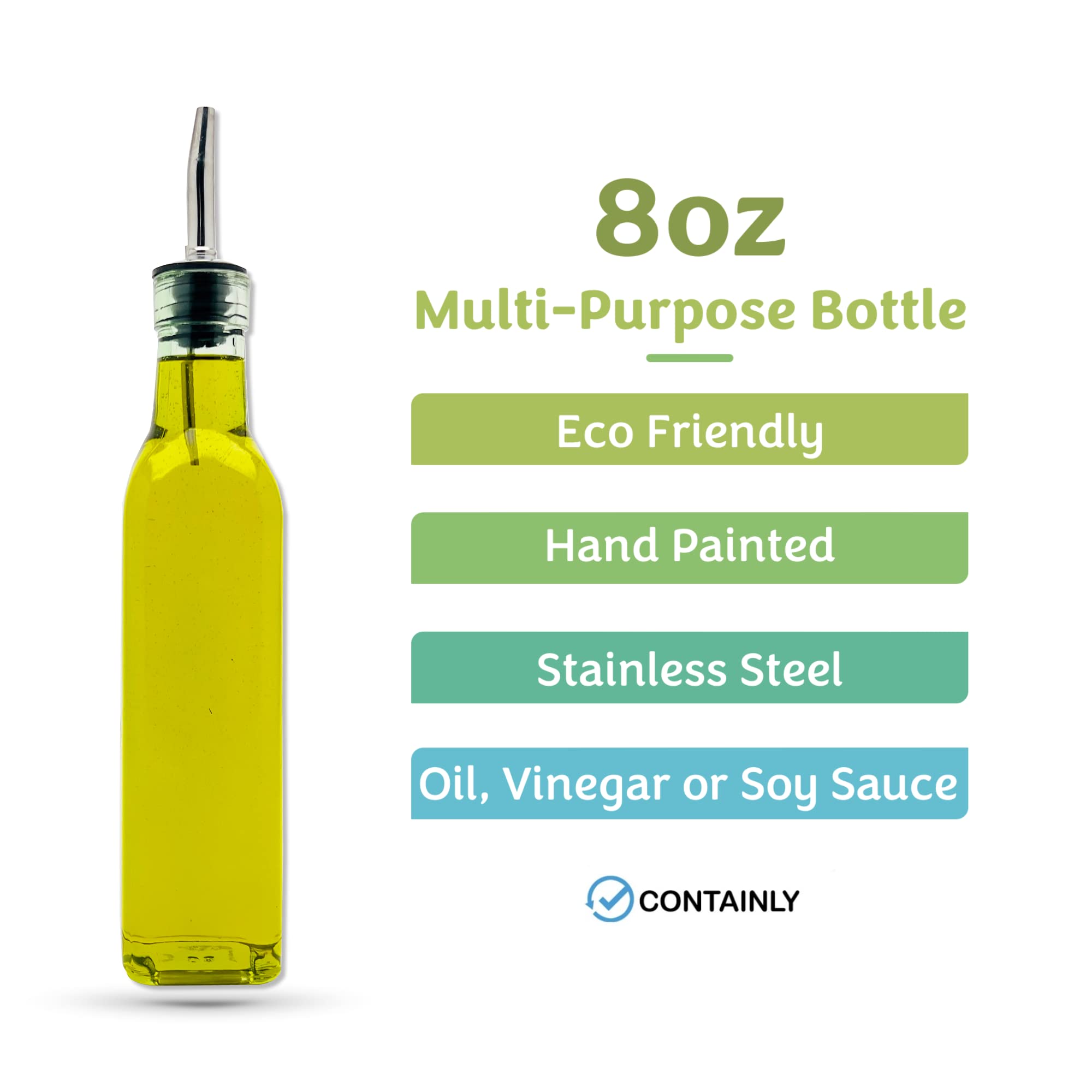 Containly 8Oz Glass Olive Oil/Vinegar Bottle For Kitchen, Olive Oil Dispenser With Stainless Steel Spout For Easy Pouring, Sligh