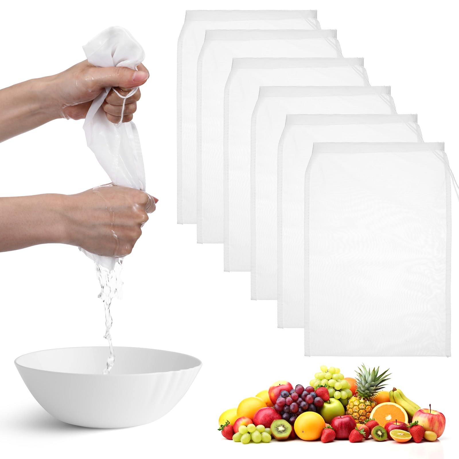 IANFAN 6 Pcs Nut Milk Bag, 7.87 x 5.9 Inch Reusable Nylon Cloth Bags 200 Mesh Cheese Cloth Bag Fine Mesh Bags for Straining Frui