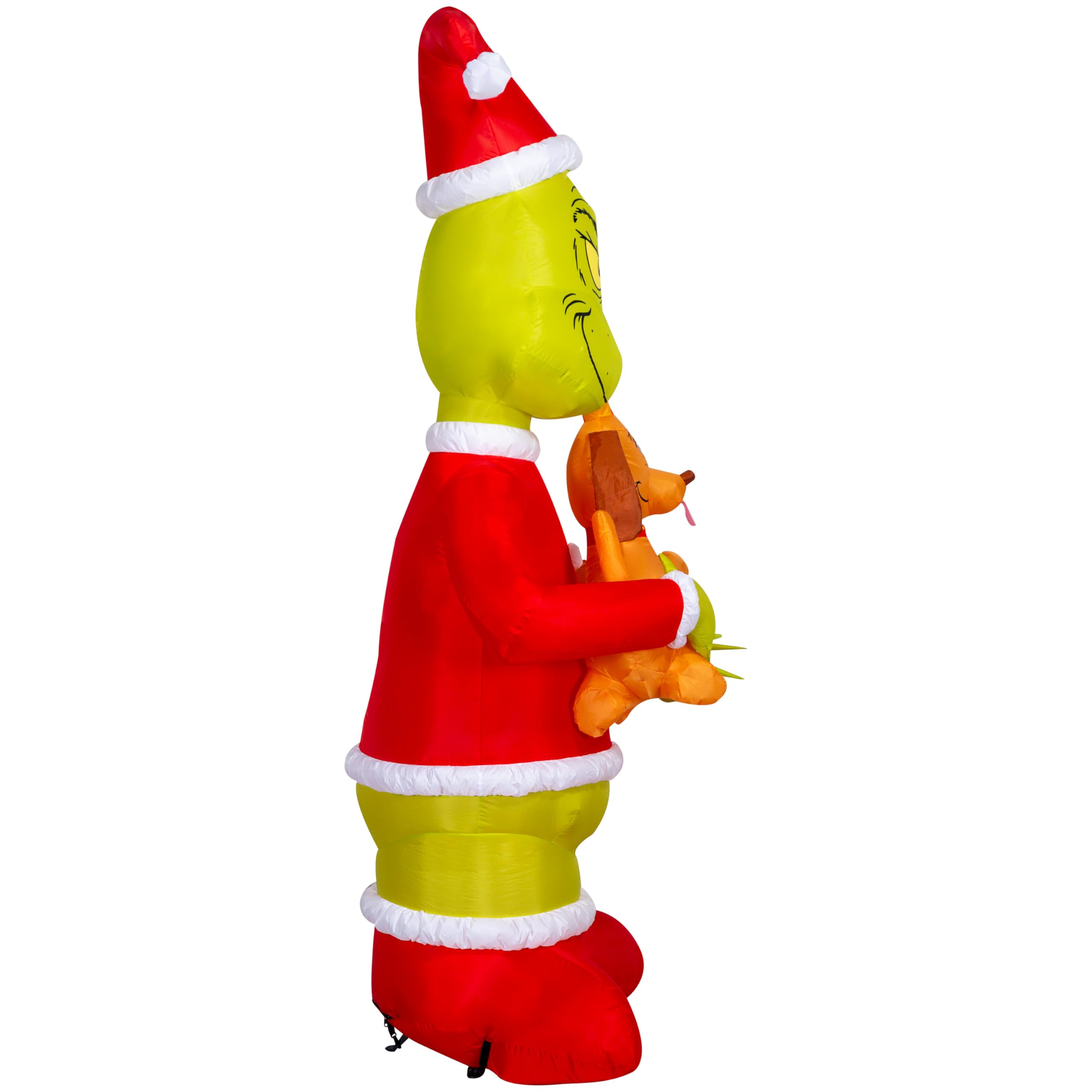 Gemmy 8 ft Tall Inflatable Grinch Holding Max - Red/Green Polyester Christmas Decor, Model 883689