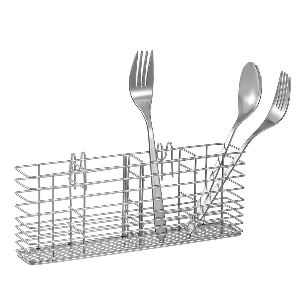 Sanno Utensil Silverware Holder Organizer Hanging Cutlery Organizer Spoon Drying Rack Basket Holder, 4 Divided Compartments Silv