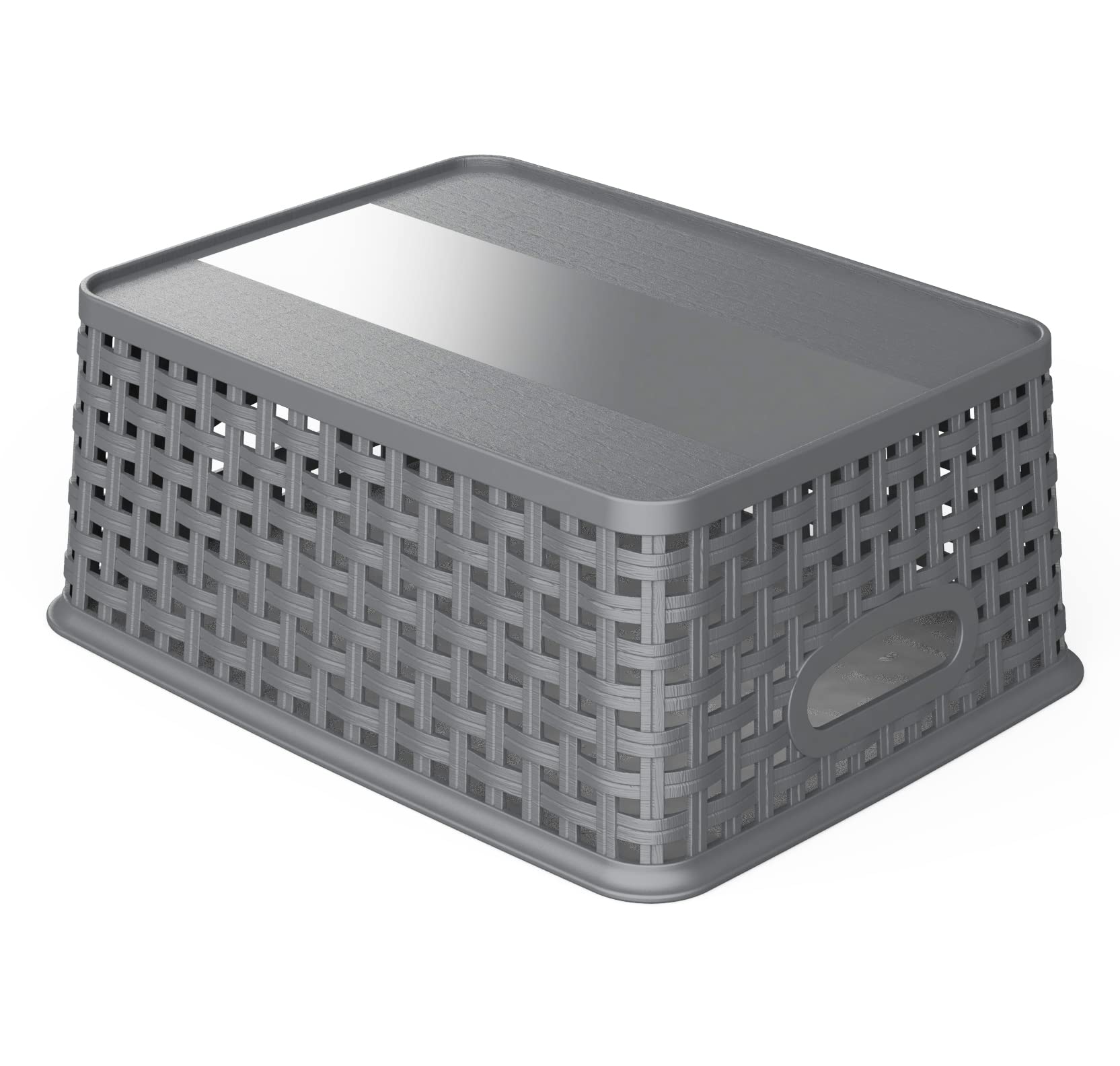 Wyt Weave Storage Organizer Baskets, Grey 6-Pack Plastic Woven Baskets, 10.1'' X 7.55'' X 4.1''