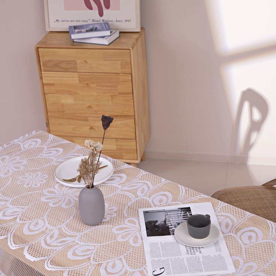 Gefeii White Lace Tablecloth Rectangular Crochet Linen Table Covers For Rectangle Table Oblong Vinyl Floral Lace Tablecloths 60'