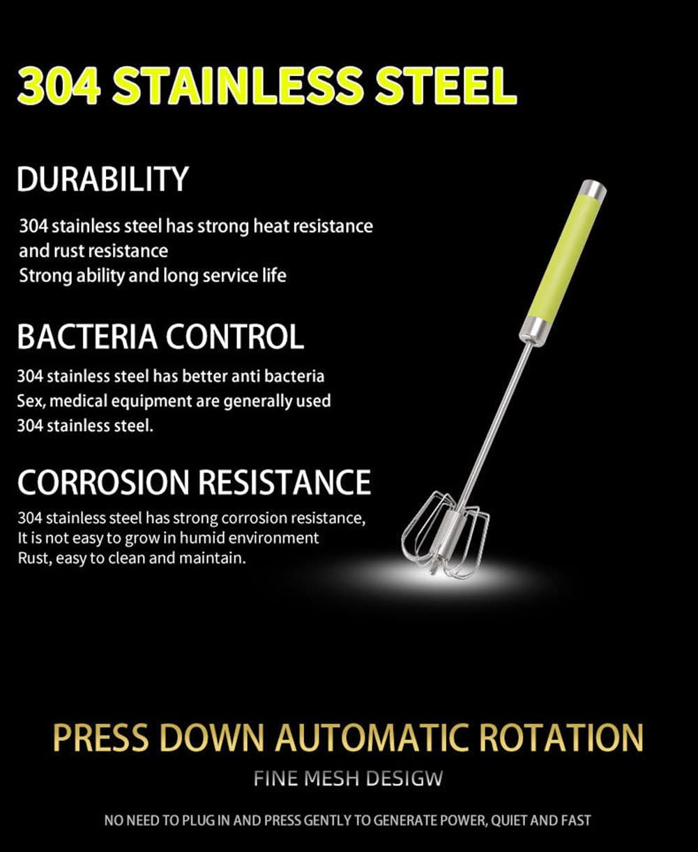 Stainless Steel Semi-Automatic Egg Whisk - 3Pcs Hand Push Rotary Whisk Blender (3 Pack)