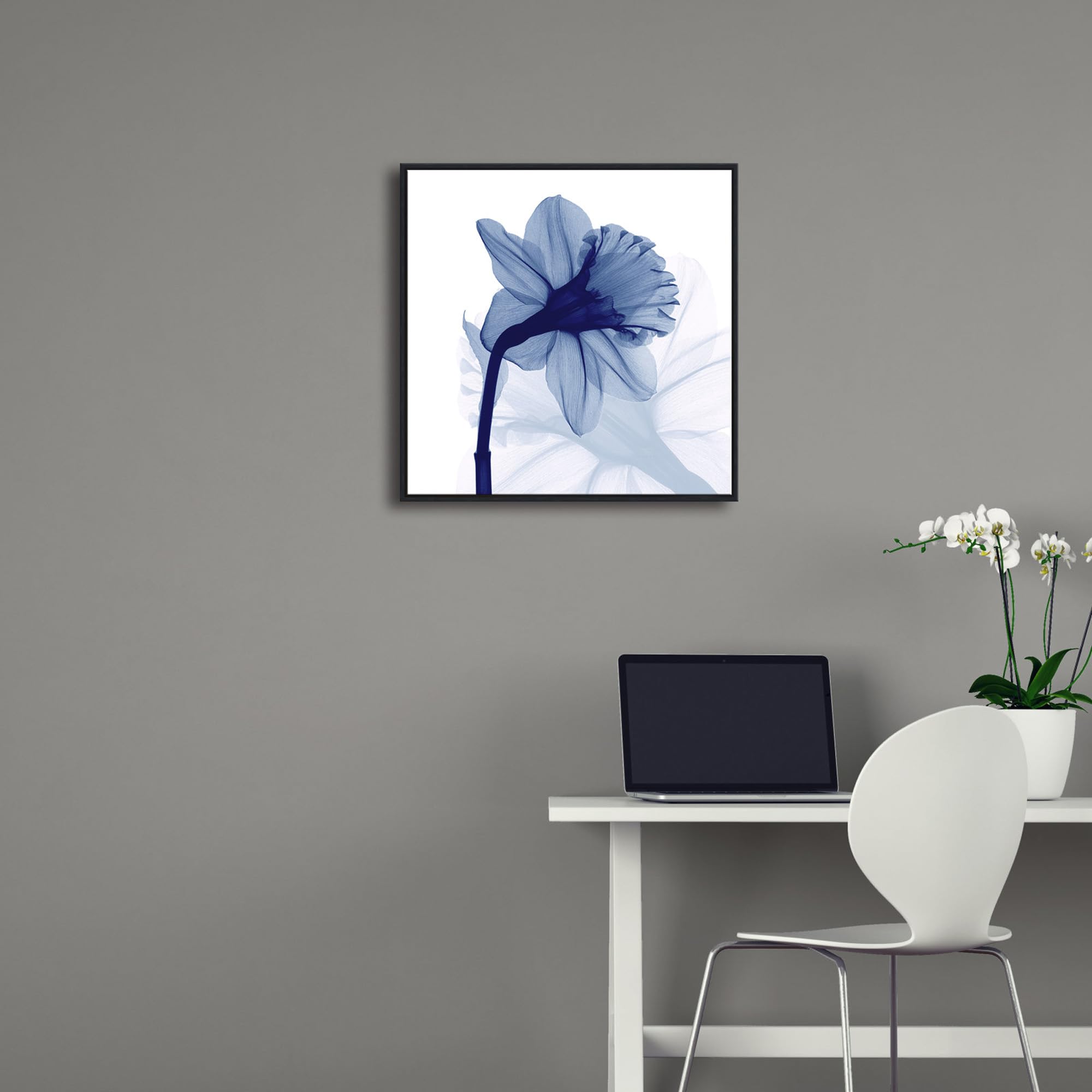 Pyradecor Large Black Framed One Panel Blue Flickering Flower Modern Paintings Canvas Wall Art Grace Floral Pictures On Canvas P