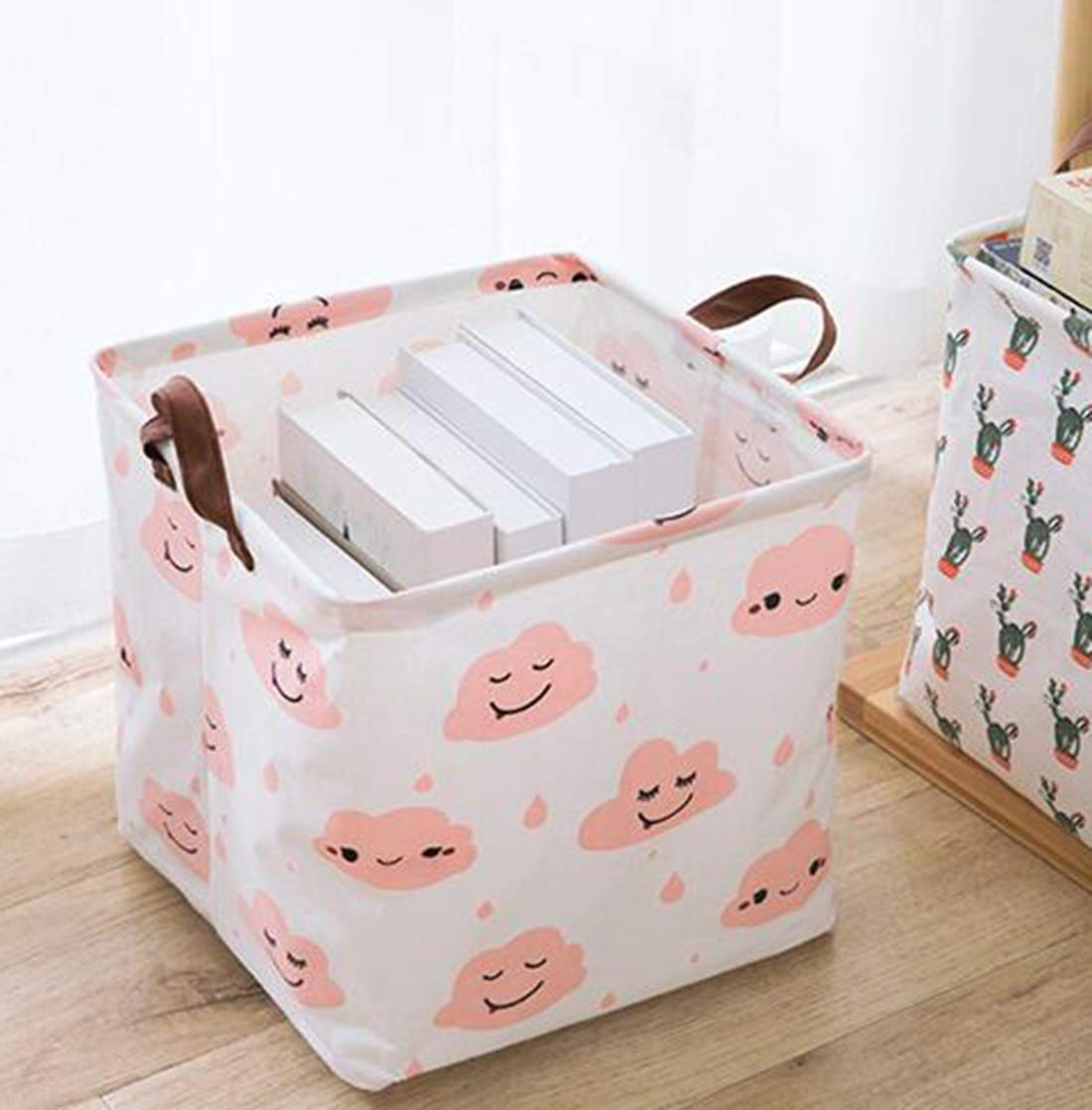 Storage Basket Fabric Organizer Bin For Toys, Books, Clothes, Pets,Perfect For Bedroom/Office/Nursery/Shelves(Pink Cloud)