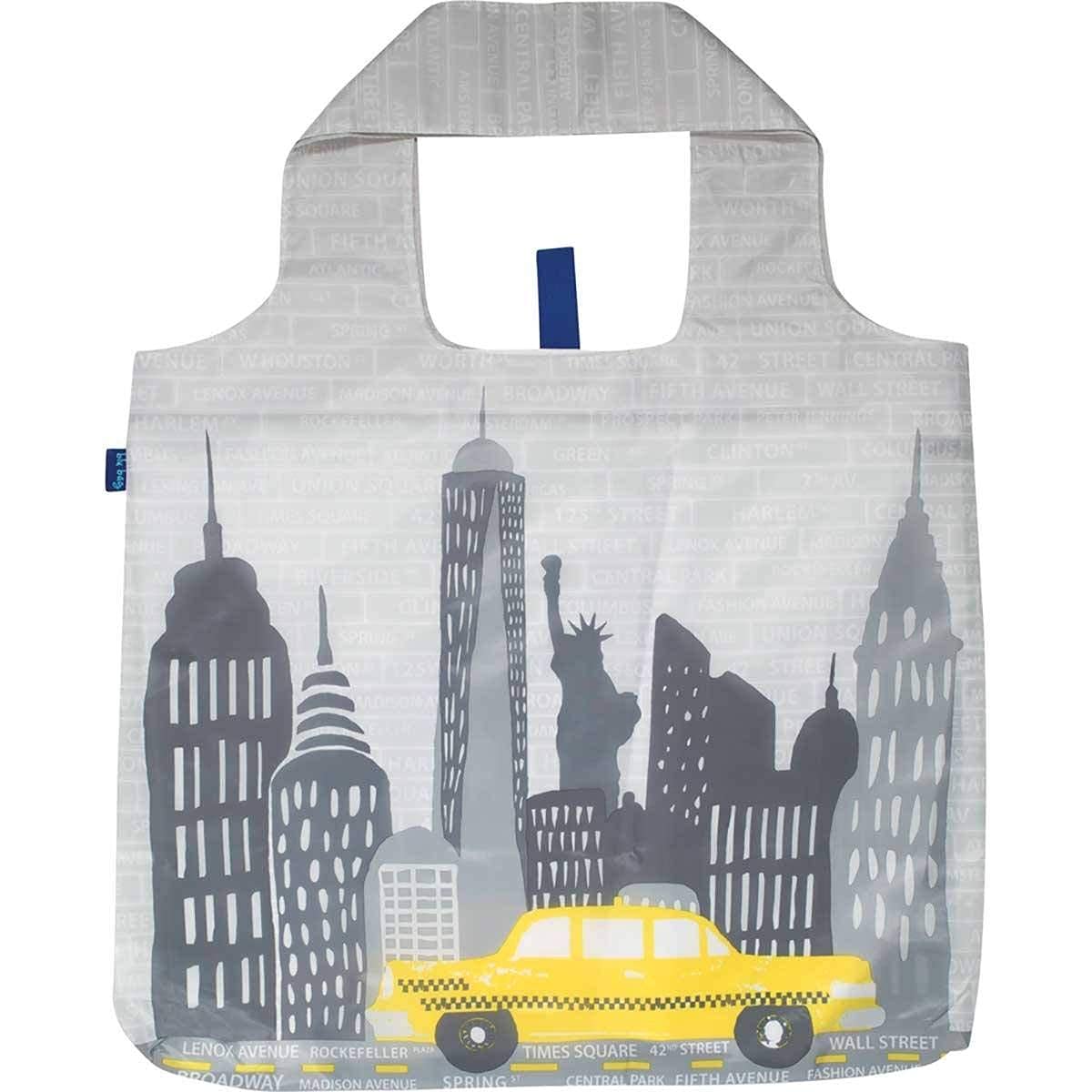 Rockflowerpaper Reusable Grocery Bags For Shopping - Nyc Grey Blu Bag - Machine Washable, Foldable, Packable Tote - Large Handle