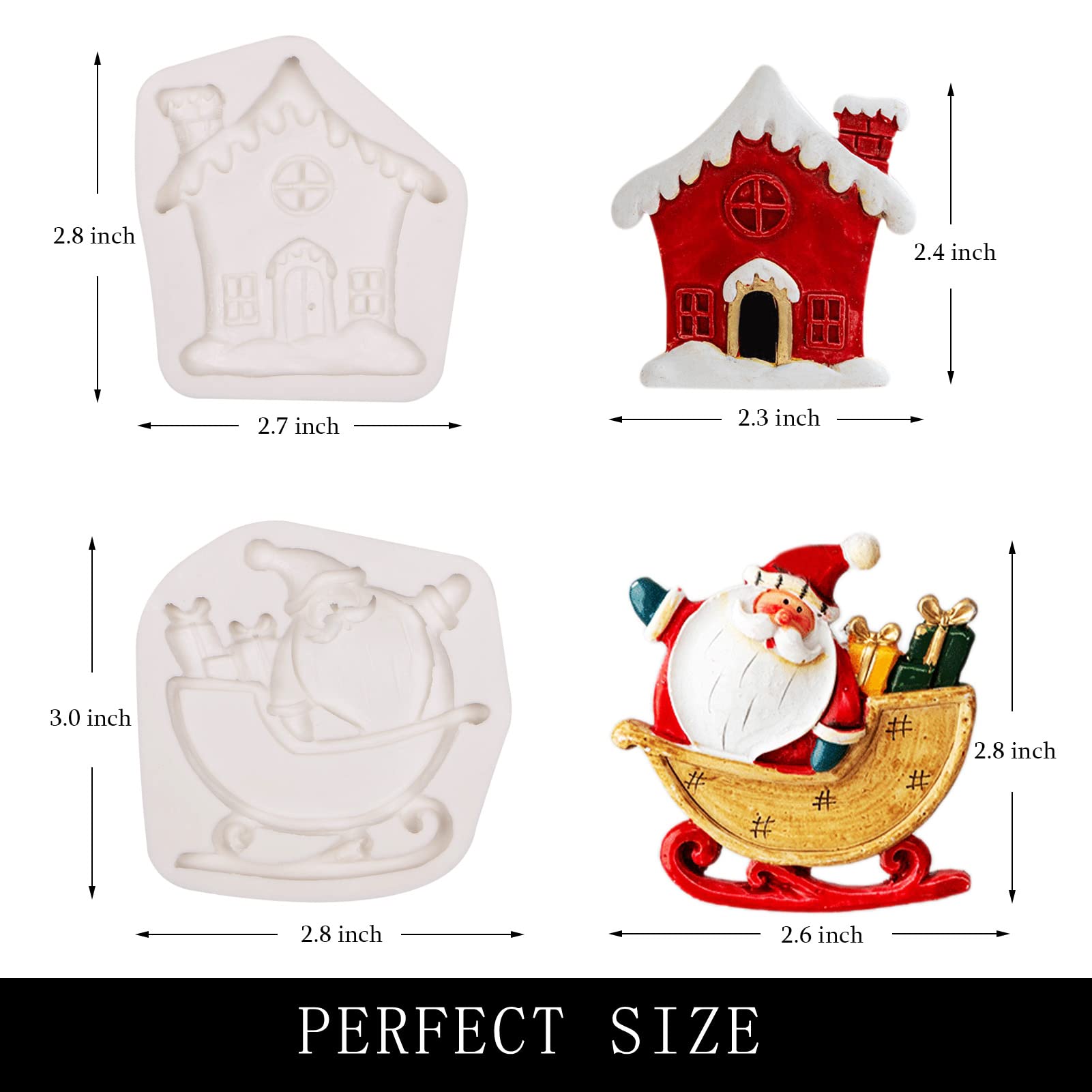 Christmas Silicone Fondant Mold, Santa Claus Chocolate Molds, Sled With Gift, Christmas Tree For Christmas Cake Decoration, Cupc