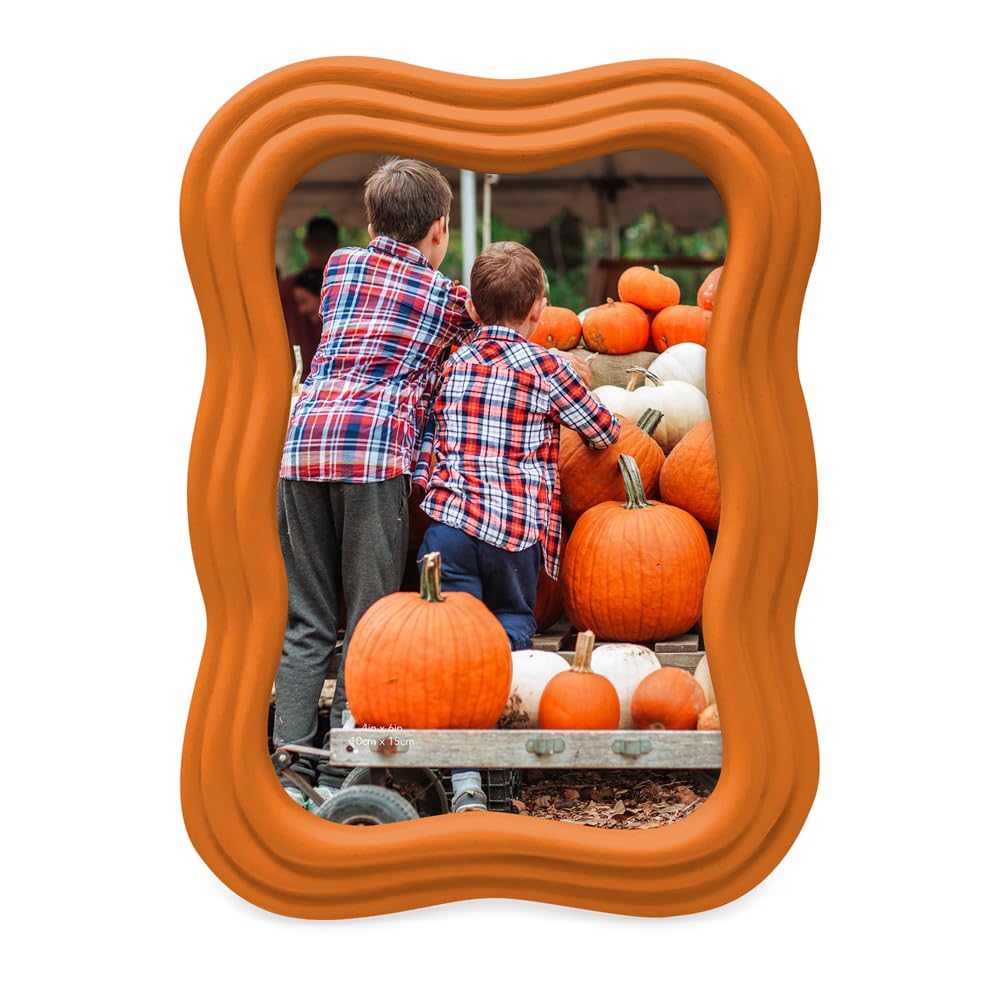 Isaac Jacobs 4x6 Matte Orange Curved Deco Frame for Tabletop and Wall Display, Decorative Art, Design, Home D  cor, Gift (4x6, M