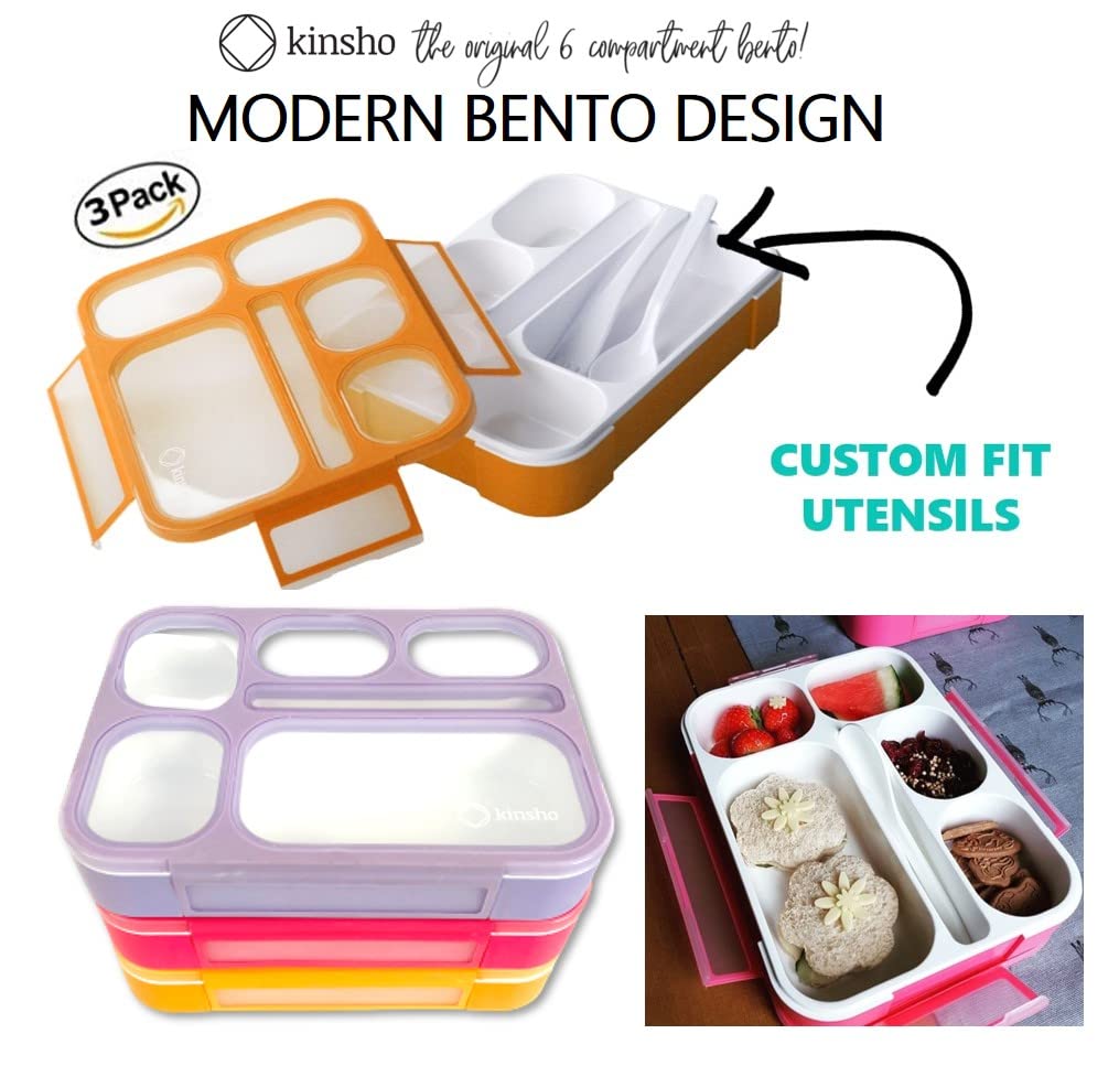 6 Compartment Lunch Boxes. Bento Box Lunchbox Snack Containers For Kids, Boys Girls Adults. School Daycare Meal Planning Portion
