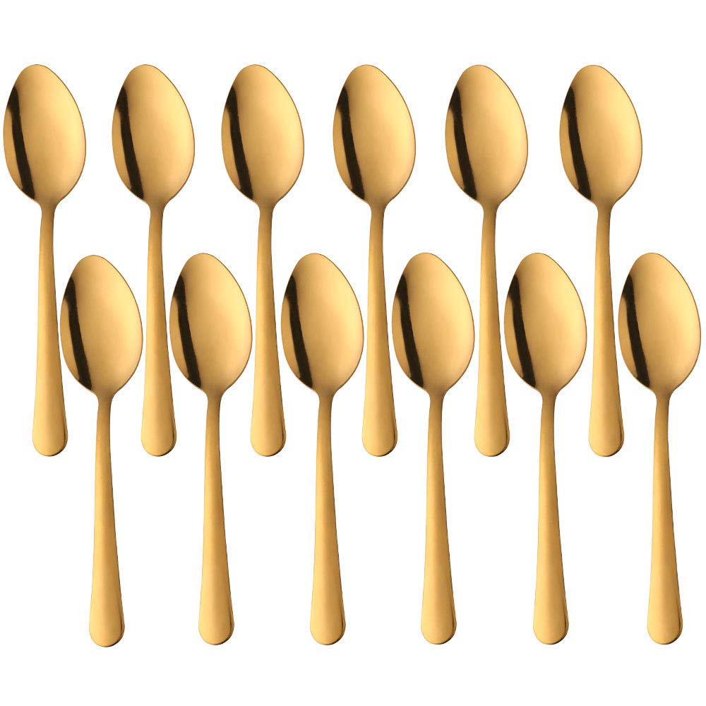 Gold Dinner Spoon 12-Piece Stainless Steel Dessert Spoon, Buy&Use 6.9 Inches Dinnerware Set