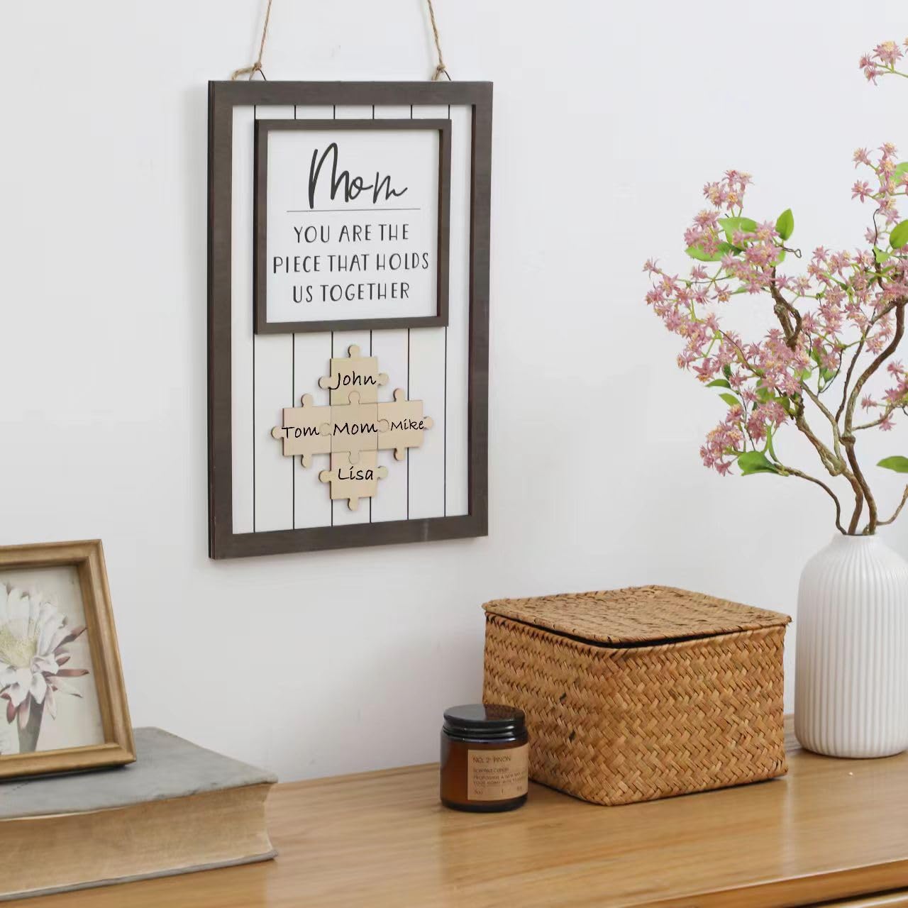 Personalized Name Puzzle Mom You Are The Piece That Holds Us Together Wall Art Decor, Child Name Custom Puzzles Gift Grandma Wal