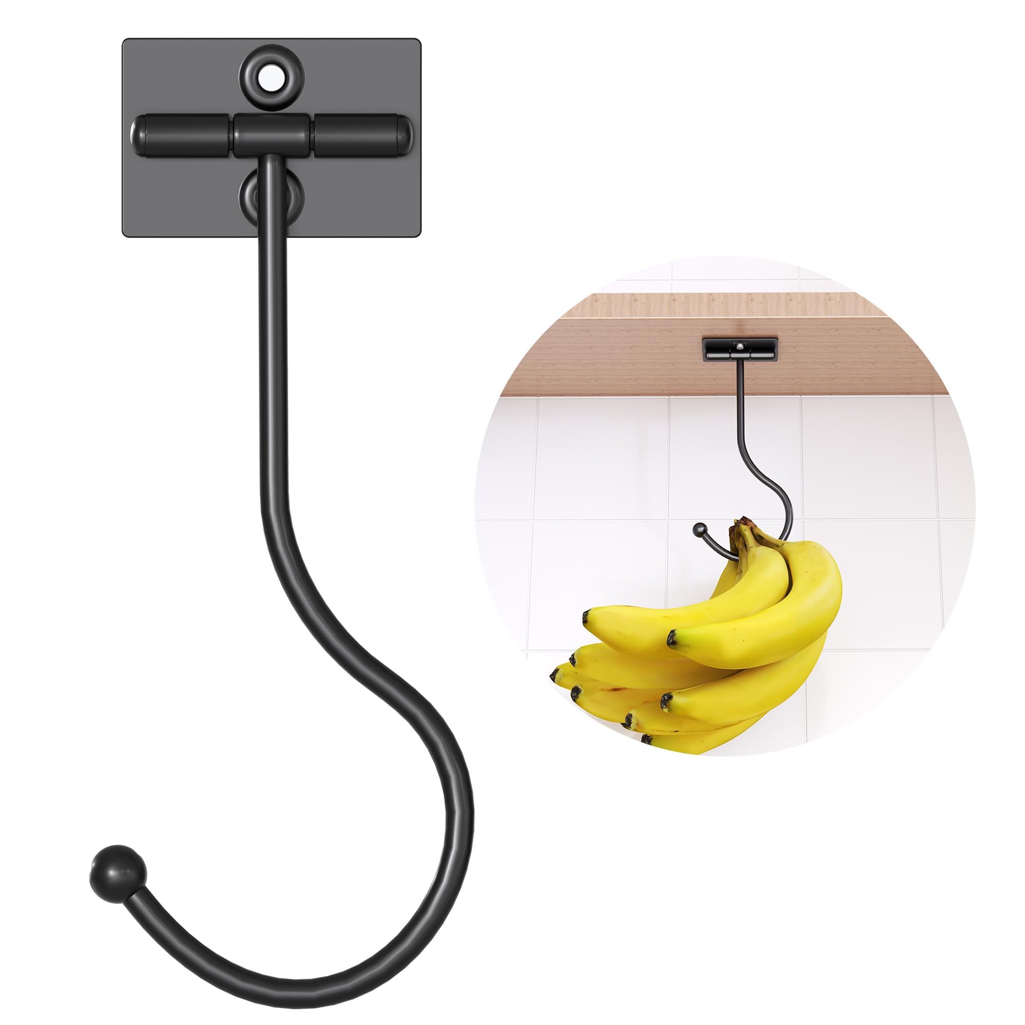 Josmimic Under Cabinet Banana Hook - Magnetic Banana Hook Foldable, Banana Hanger Adhesive, Black