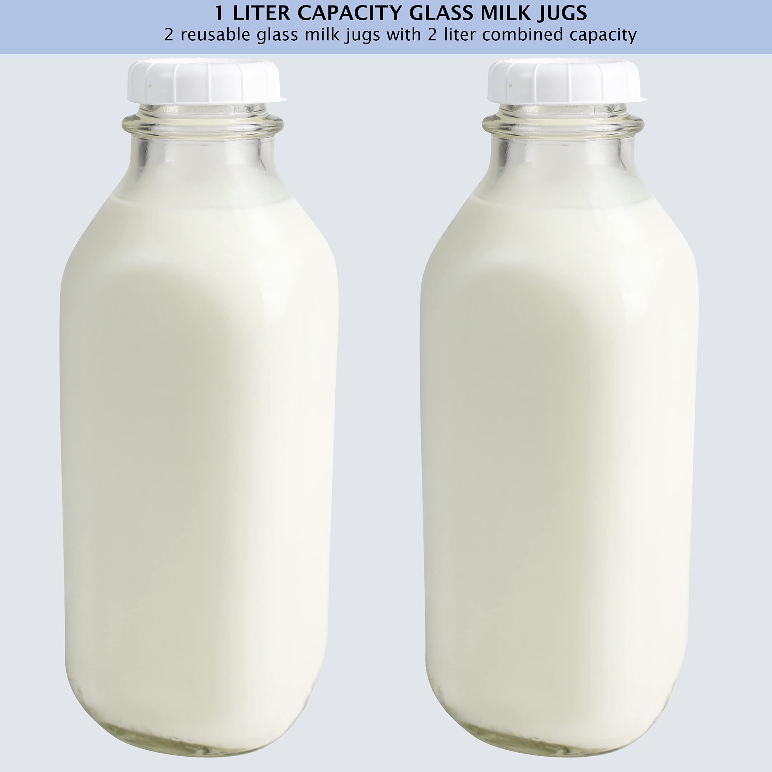 The Dairy Shoppe 1 Ltr. (33.8 Oz.) Glass Milk Bottle Vintage Style With Cap & New Silicone Pour Spouts! (2 Pack)