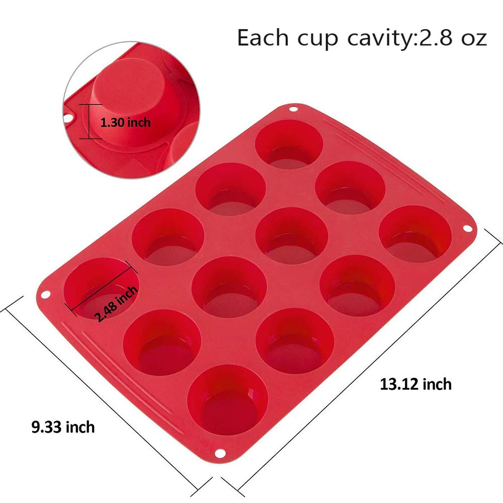 Webake Muffin Pan 12 Cup, European Silicone Cupcake Pan, Nonstick Muffin Tray Cupcake Liner Egg Muffin Tin, 2 Pack Baking Molds