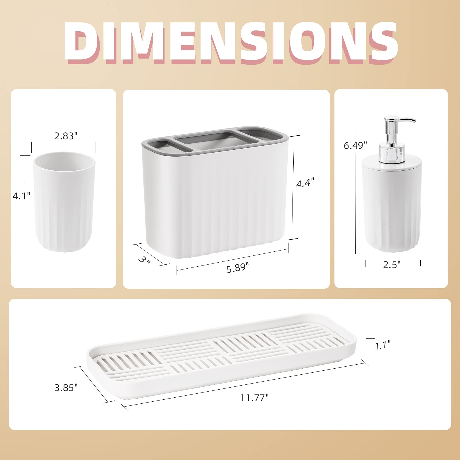 Vitviti Plastic Toothbrush Holder, Bathroom Organizer Countertop, Bathroom Counter Asseccories Storage Set With Tumbler, Soap Di