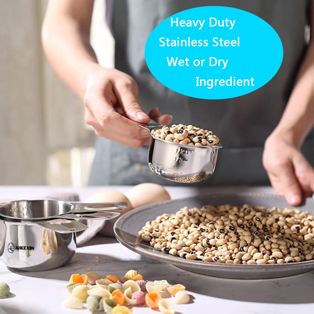 Aikexin 20-Piece Measuring Cups And Spoons Set, Nesting Stainless Steel Measuring Cups Spoons With Plastic Measuring Cup For Dry