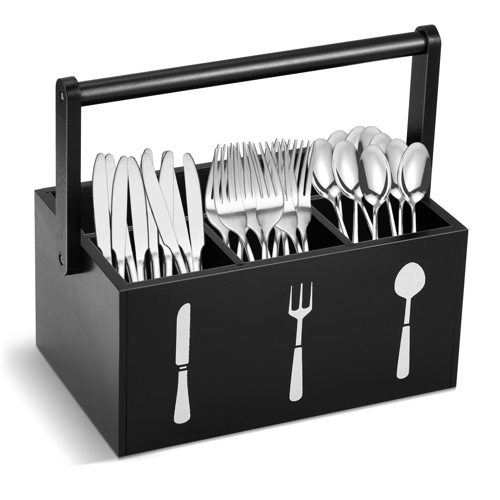 Geetery Acacia Utensil Caddy Silverware Caddy With Handle Wooden Multipurpose Countertop Flatware Napkin Caddy Utensil Organizer