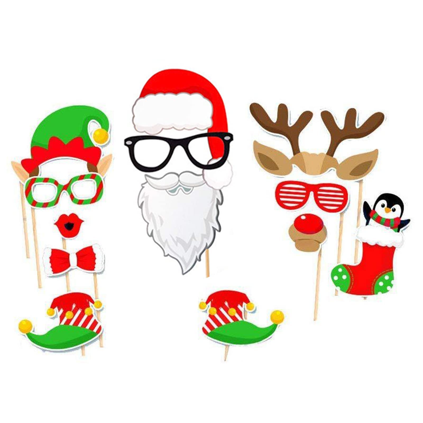 Rpanle Christmas Photo Booth Props, Selfie Props Accessories For Christmas Theme Party Favors For Adults Kids (32 Pieces)