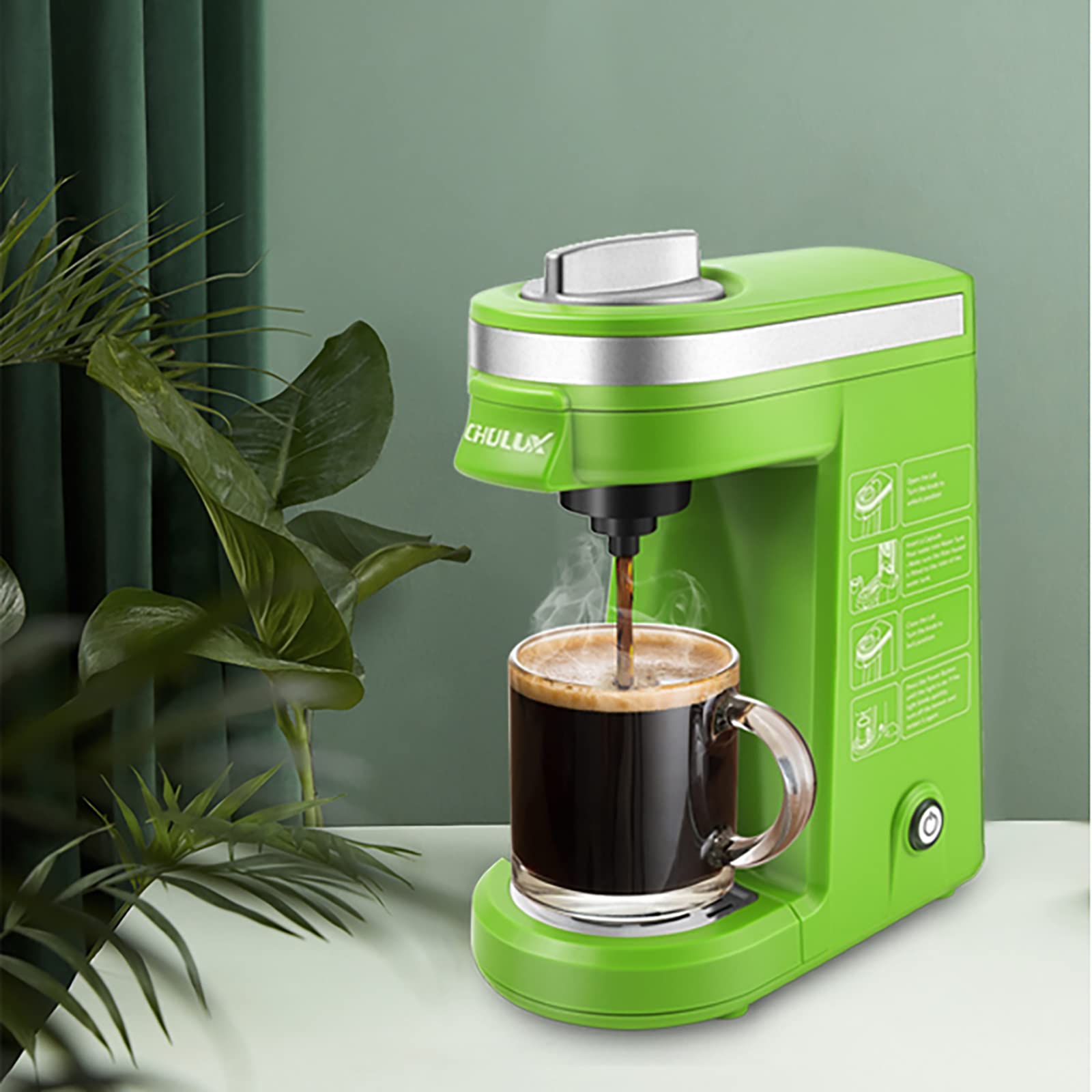 Chulux Single Serve Coffee Maker, Small Single Cup Coffee Maker For K Pod And Ground Coffee, Green
