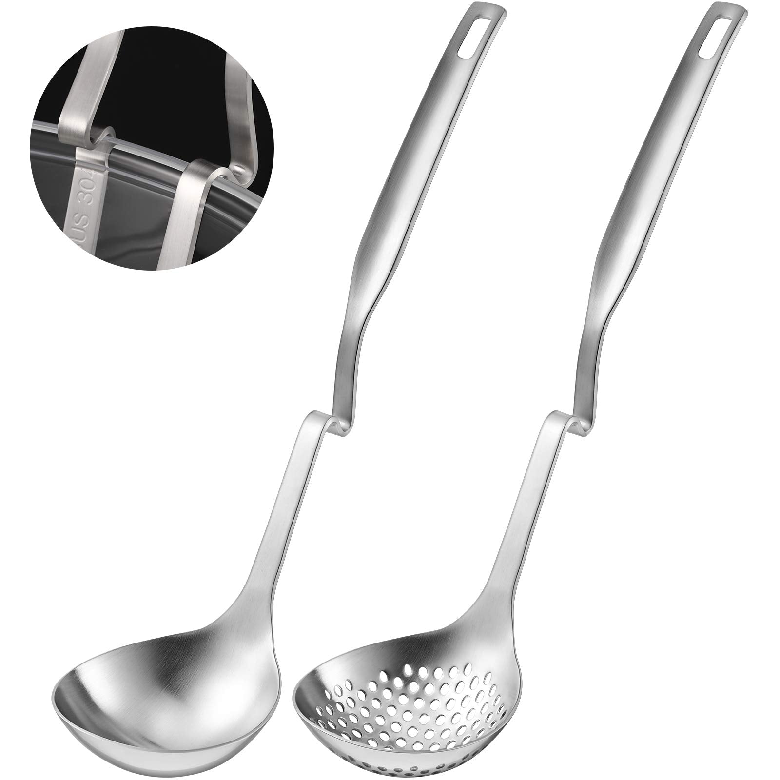 Patelai 2 Pcs Hot Pot Slotted Ladle Set Stainless Steel, Silver