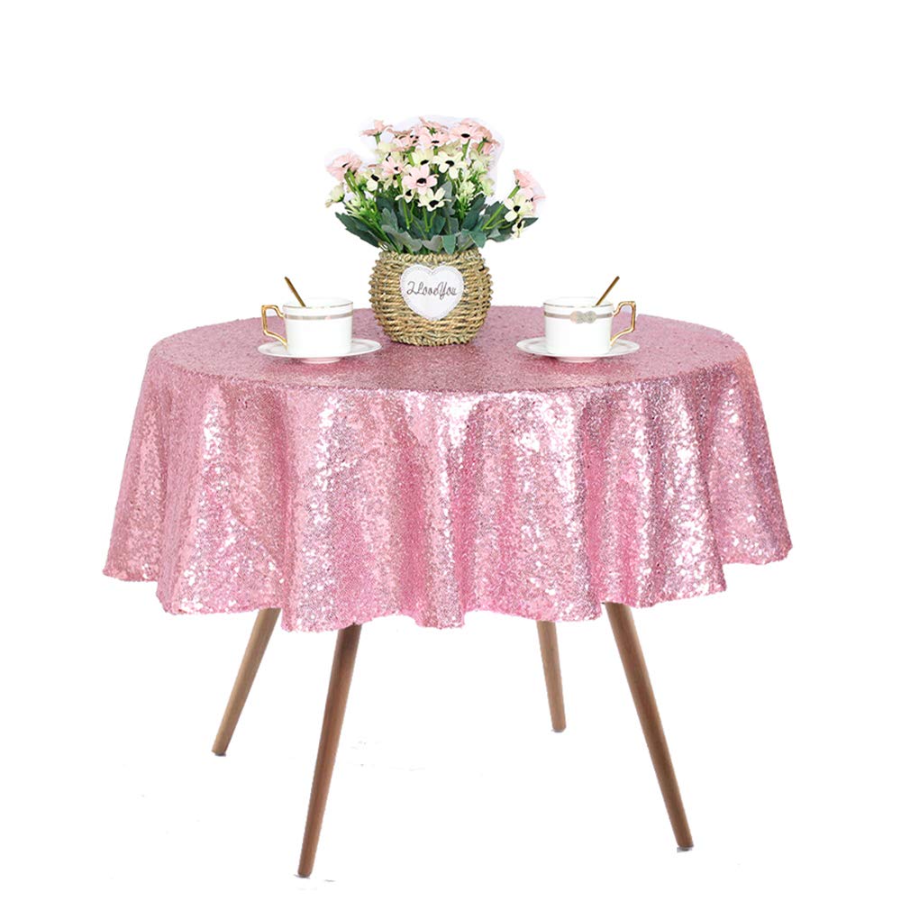 Jyflzq Rose Pink Sequin Tablecloth 50 Round Sparkly Drape Table Cloths Table Cover Overlay For Wedding Birthday Party Baby Brida