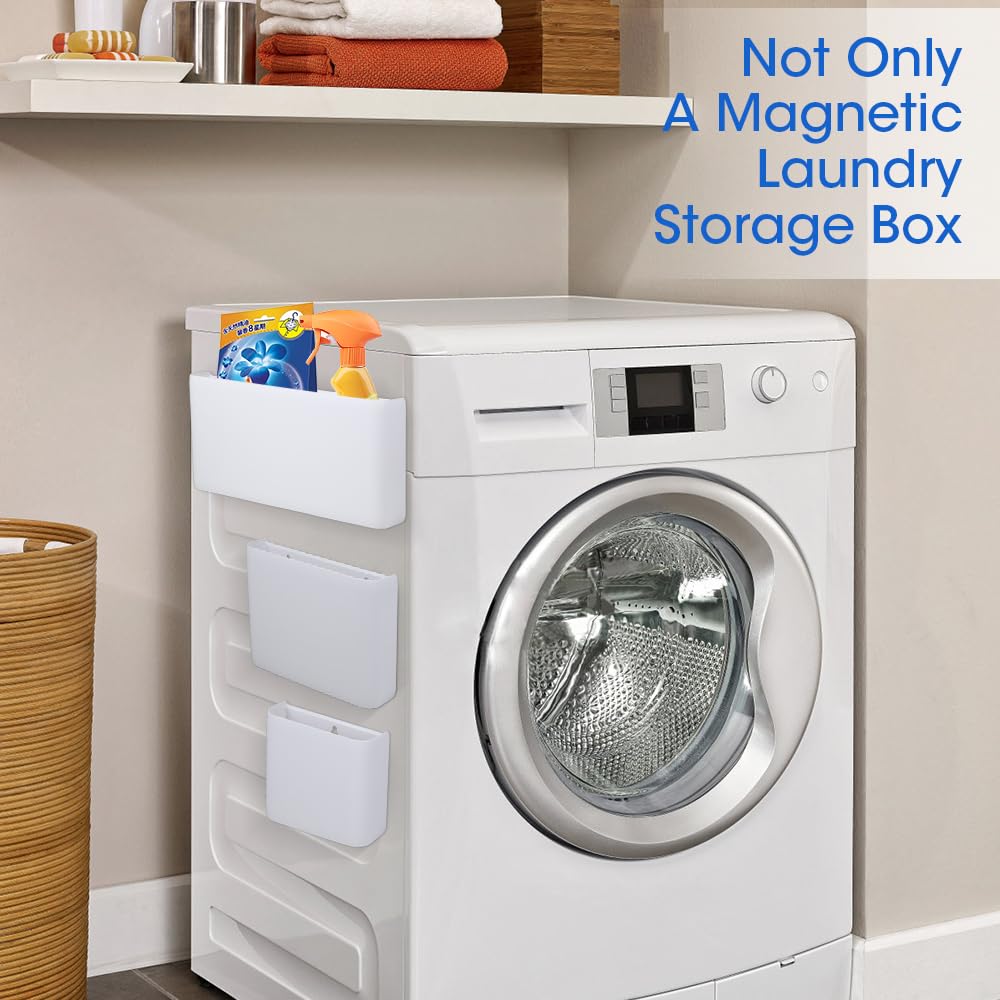 Picowe 3 Pcs Magnetic Laundry Storage, 2023 Magnetic Storage Box For Laundry Room, Kitchen, Bathroom, Office, Space-Saving Trash