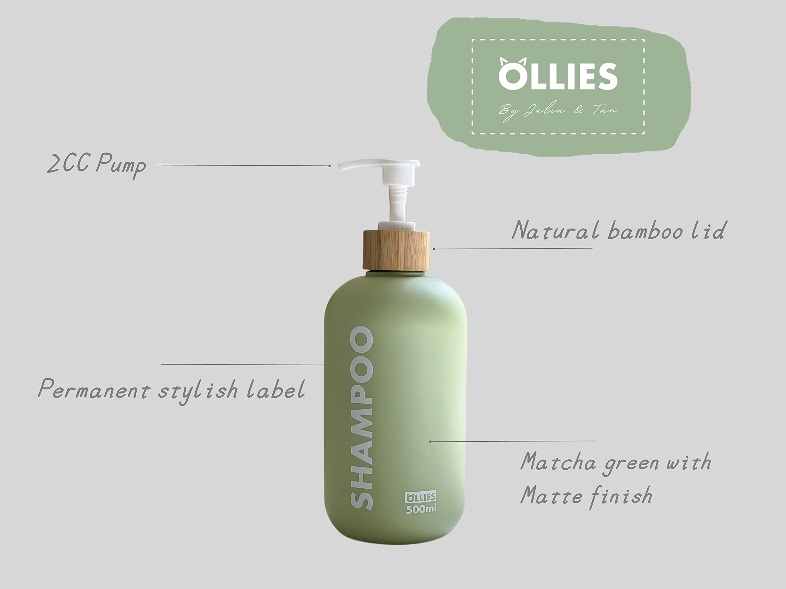 Ollies Shampoo And Conditioner Dispenser, Shower Soap Dispenser For Bathroom-Set Of 3 With Permanent Stylish Label-17Oz, 500Ml R