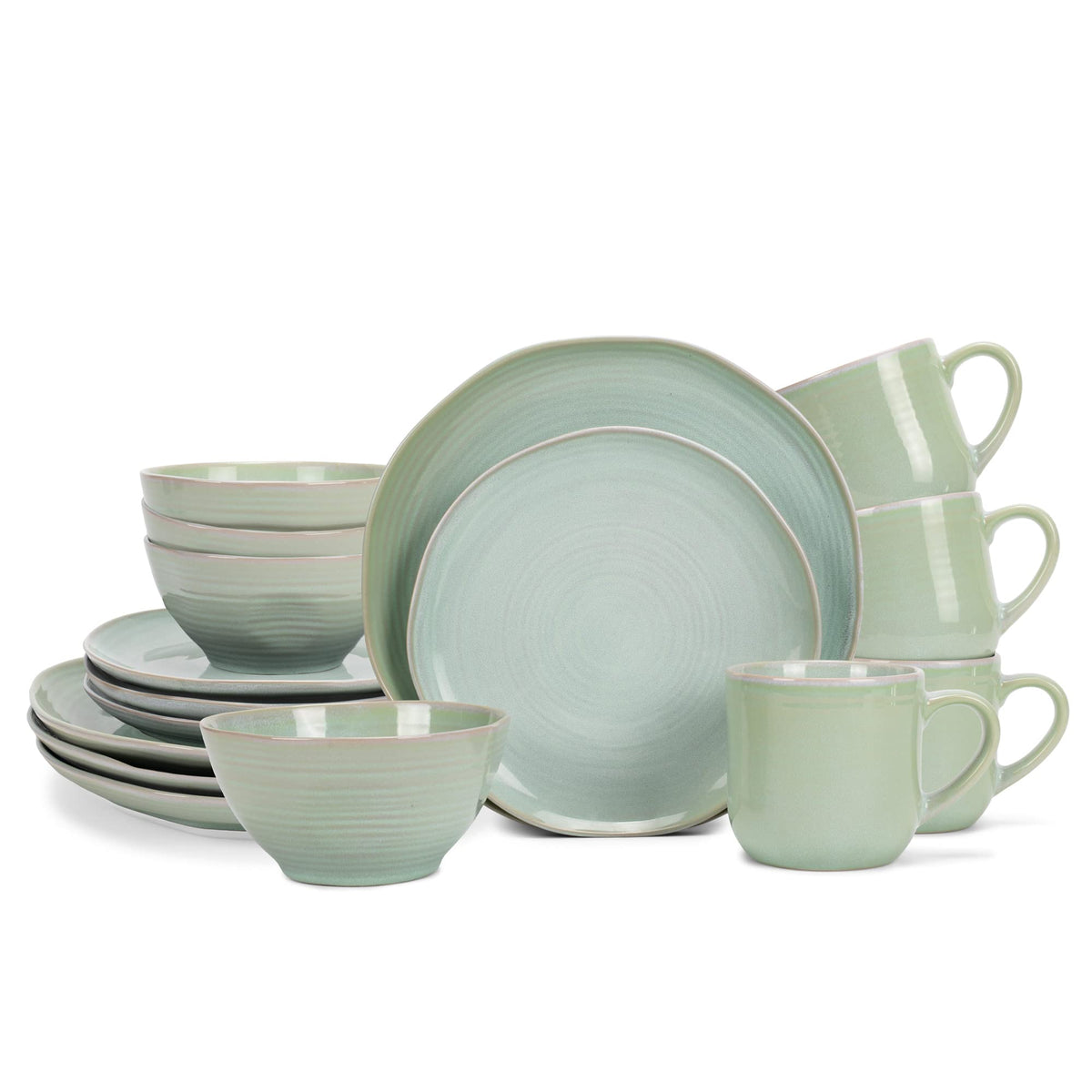 Elanze Designs Reactive Glaze Farmhouse Rustic Boho Ceramic Stoneware Dinnerware 16 Piece Plate Bowl Mug Dish Set - Service for