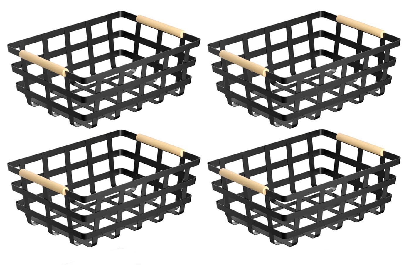 Large Farmhouse Wire Baskets Metal Storage Bin Basket Storage Organizer Farmhouse Fruit Bin With Wood Handles For Pantry Cabinet