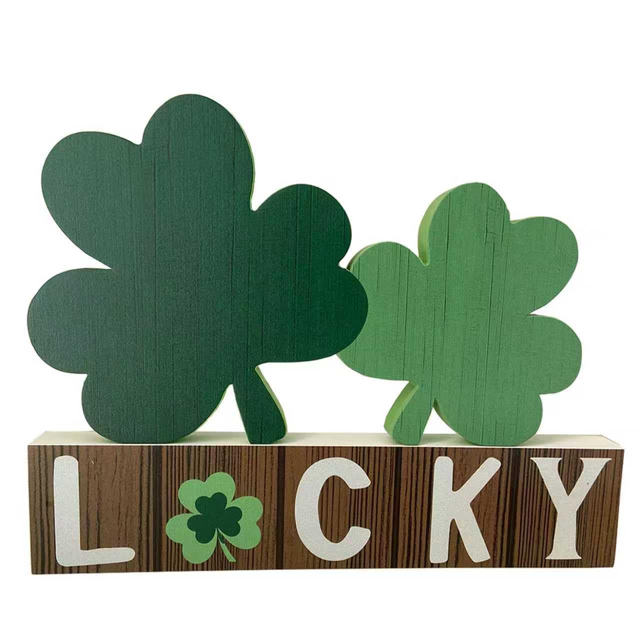 Lucky Wooden Sign St. Patricks Day Table Decor Shamrock Home Office Table Top Decor Centerpiece Decorations for Tiered Trays Sh