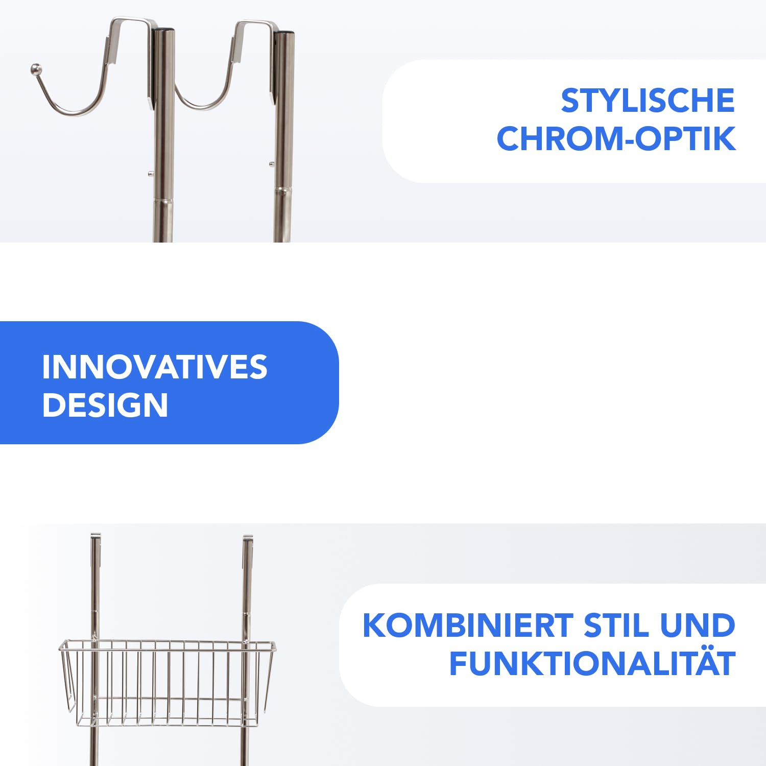Bamodi Shower caddy Hanging - 2 Tier Over Door chrome Plated - No Drilling Required - Fits Shower Screens up to 078 inches - Hangable Shower Rack with 2 Towel Hooks (275 x 75 x 73 INcHES)