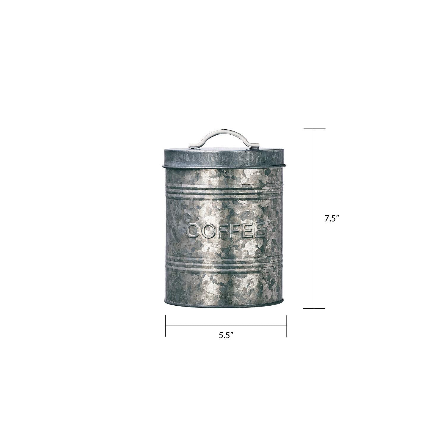 Amici Home Rustic Kitchen Coffee Metal Canister | Galvanized Metal Storage Container With Handle | 76 Ounce Capacity | Coffee Ca