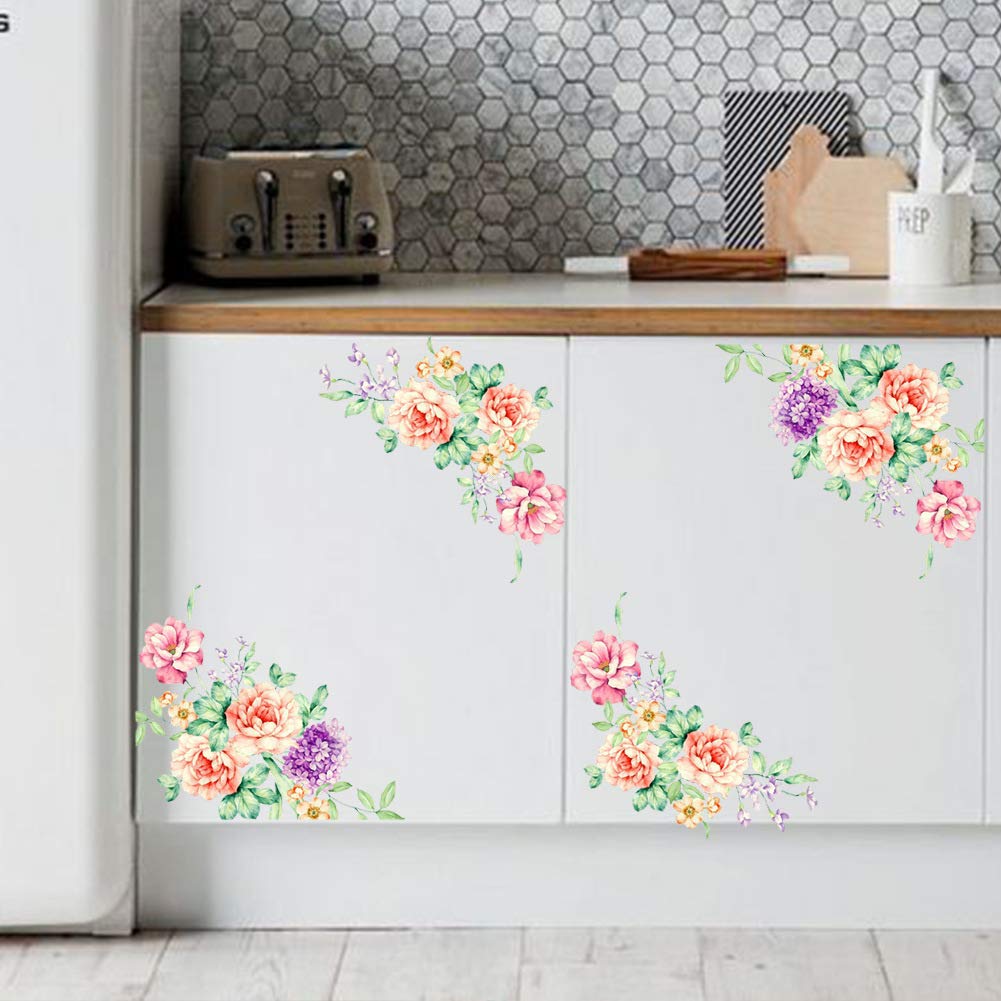 Witkey 2Pcs/Set Nobility Peony Floral Flowers Bathroom Toilet Wall Arts Decals Decors Removable Stickers For Bedroom Living Room