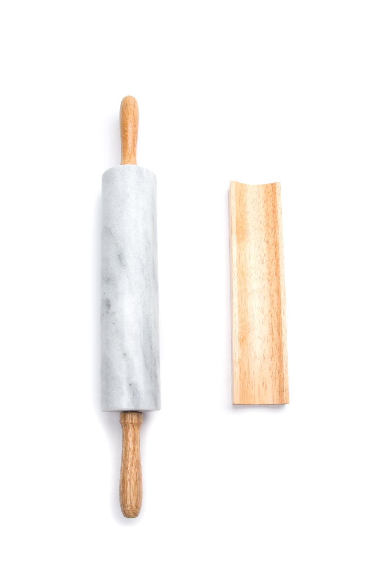Fox Run White Marble Rolling Pin With Wooden Cradle, 2.5 X 18 X 2.5 Inches
