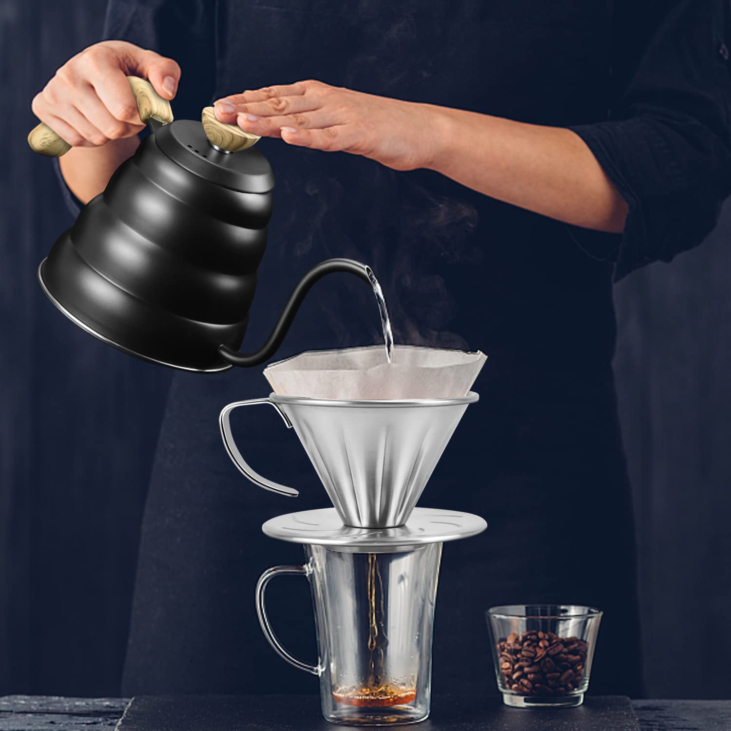 Mermoo Yilan Pour Over Coffee Dripper Stainless Steel Metal Reusable Cone Coffee Filter Slow Brewing Accessories For Home Cafe R