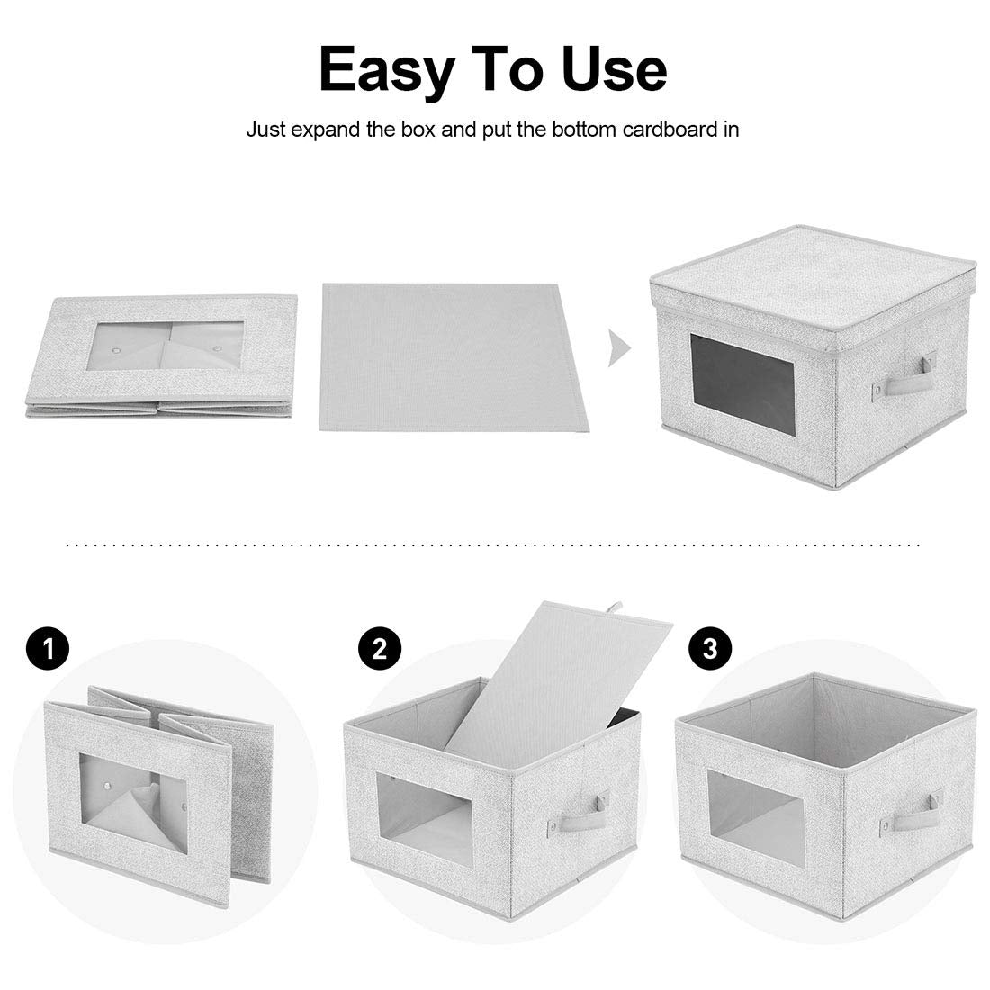 I Bkgoo Storage Box With Lid,Fabric Cube Storage Bin,Foldable Clear Window Storage Boxes With Cover For Home Bedroom Closet Offi