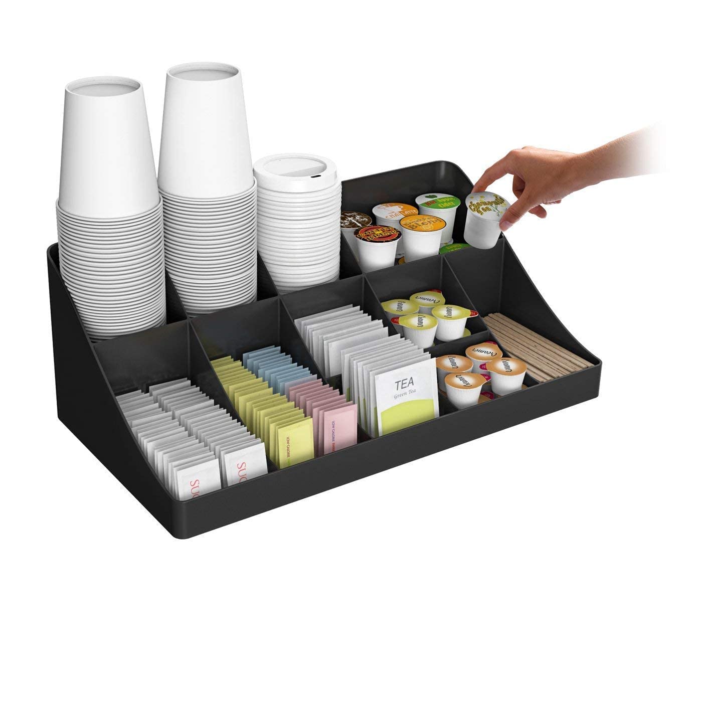 Indian Decor 50606 New Classic 11 Compartment Break Room Coffee Condiment Organizer, Pantry Organizer| Coffee Ship Accessories 