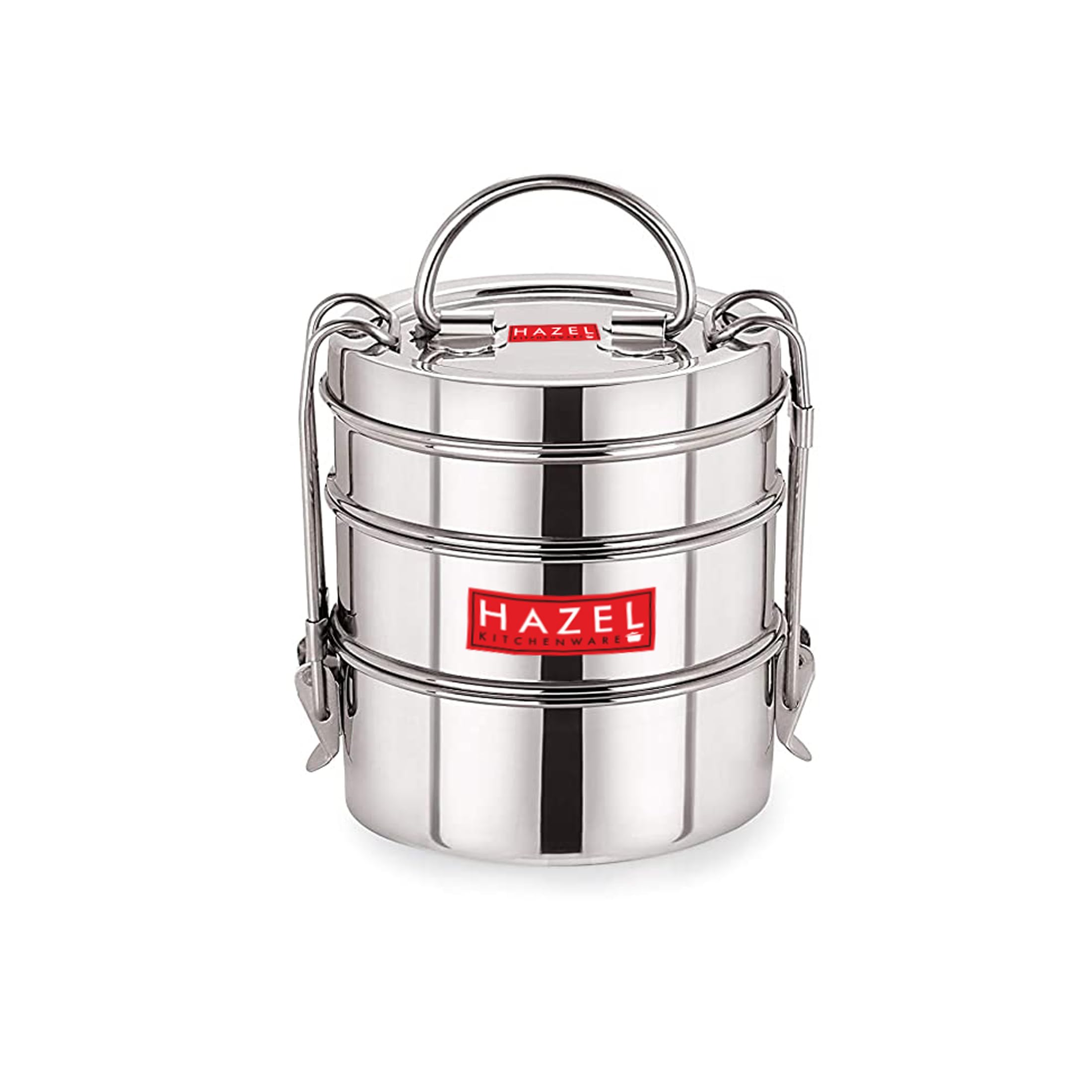 Hazel Steel Tiffin Box For Office | Stainless Steel Lunch Box Set With 3 Containers | Multipurpose Steel Lunch Box With Shiny Si